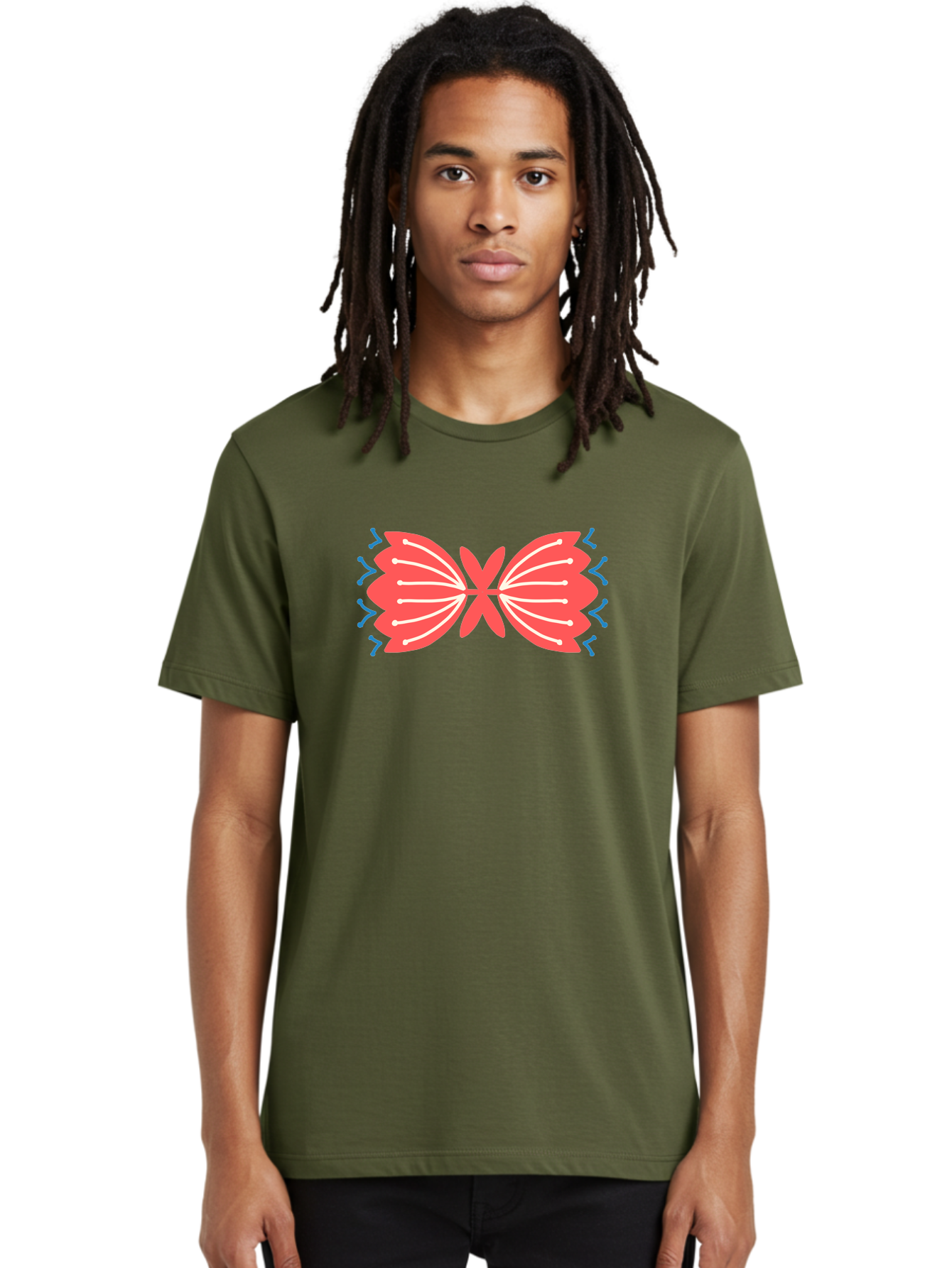 Butterfly Men'S Graphic Tee, 100% Cotton, Comfortable Casual Summer Wear, Machine Washable, Pink Butterfly, Symmetrical Design, White Lines, Blue Zigzags, Abstract Art, Colorful Graphics, Modern Illustration, Decorative Wings Aab676