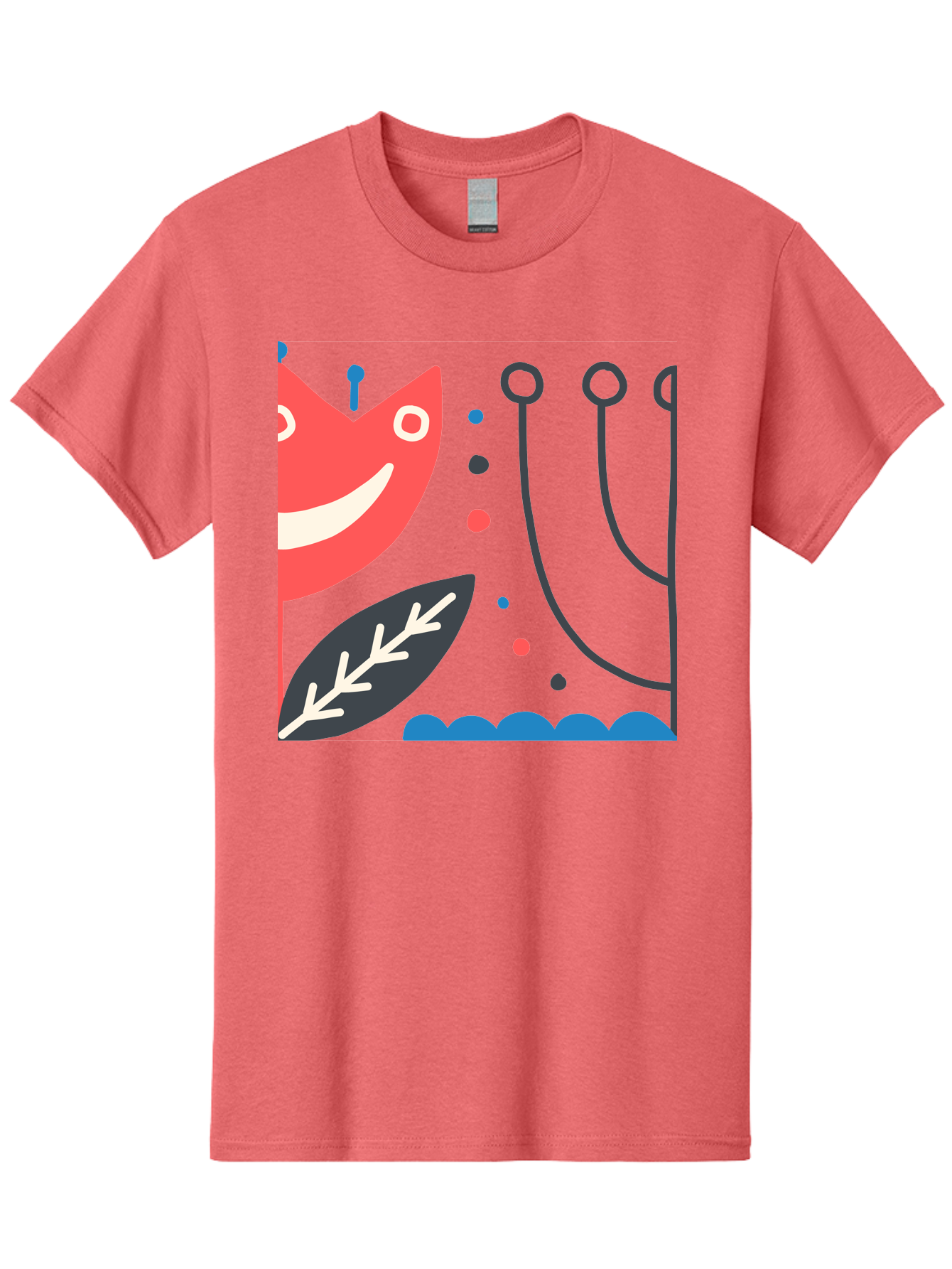 Cat-Face-Leaf Men'S Graphic Tee, 100% Cotton, Comfortable Casual Summer Wear, Machine Washable, Smiling Face, Cartoon Character, Whimsical Design, Abstract Shapes, Playful Atmosphere, Black Leaf, White Details, Multi-Colored Dots, Aab678