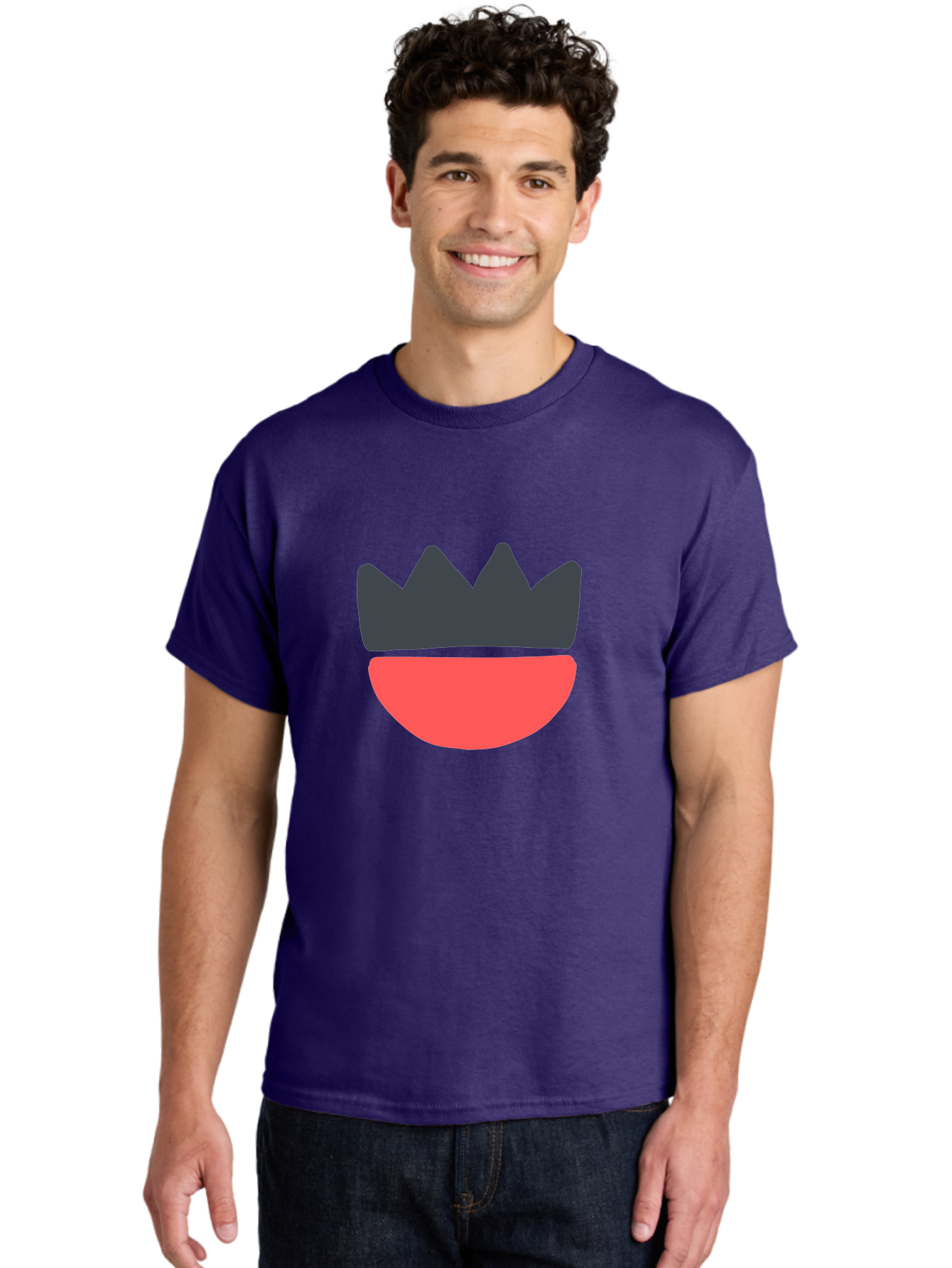 Crown-And-Smile Men'S Graphic Tee, 100% Cotton, Comfortable Casual Summer Wear, Machine Washable, Simple Crown Design, Red Smile, Minimalist Illustration, Monarch Symbol, Royal Emblem, Happy Face, Graphic Icon Aab682