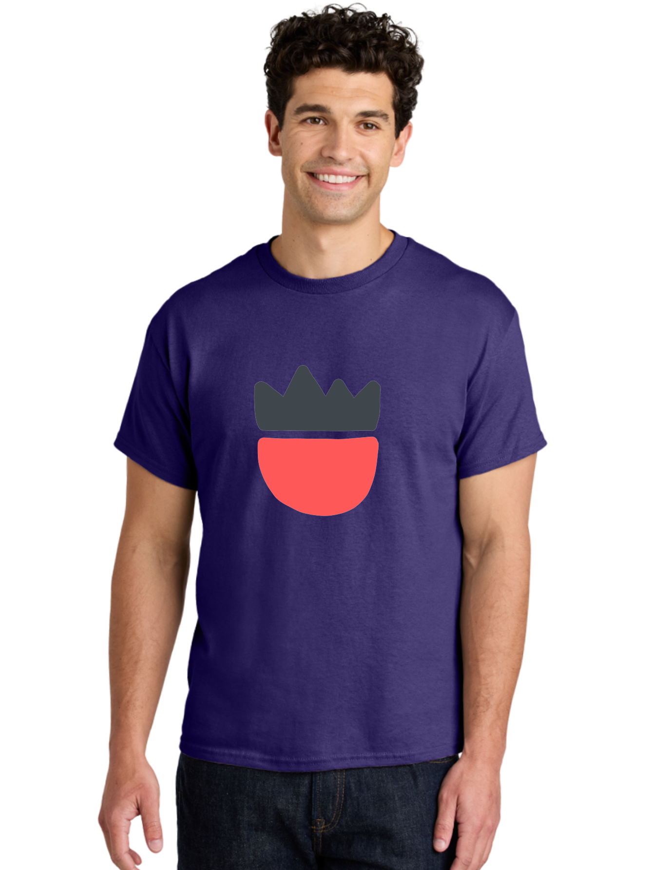 Crown-Icon Men'S Graphic Tee, 100% Cotton, Comfortable Casual Summer Wear, Machine Washable, Crown Icon, Bowl Symbol, Red And Black Graphic, Minimalist Design, Simple Shapes, Modern Illustration, Abstract Art, Digital Graphic Aab683