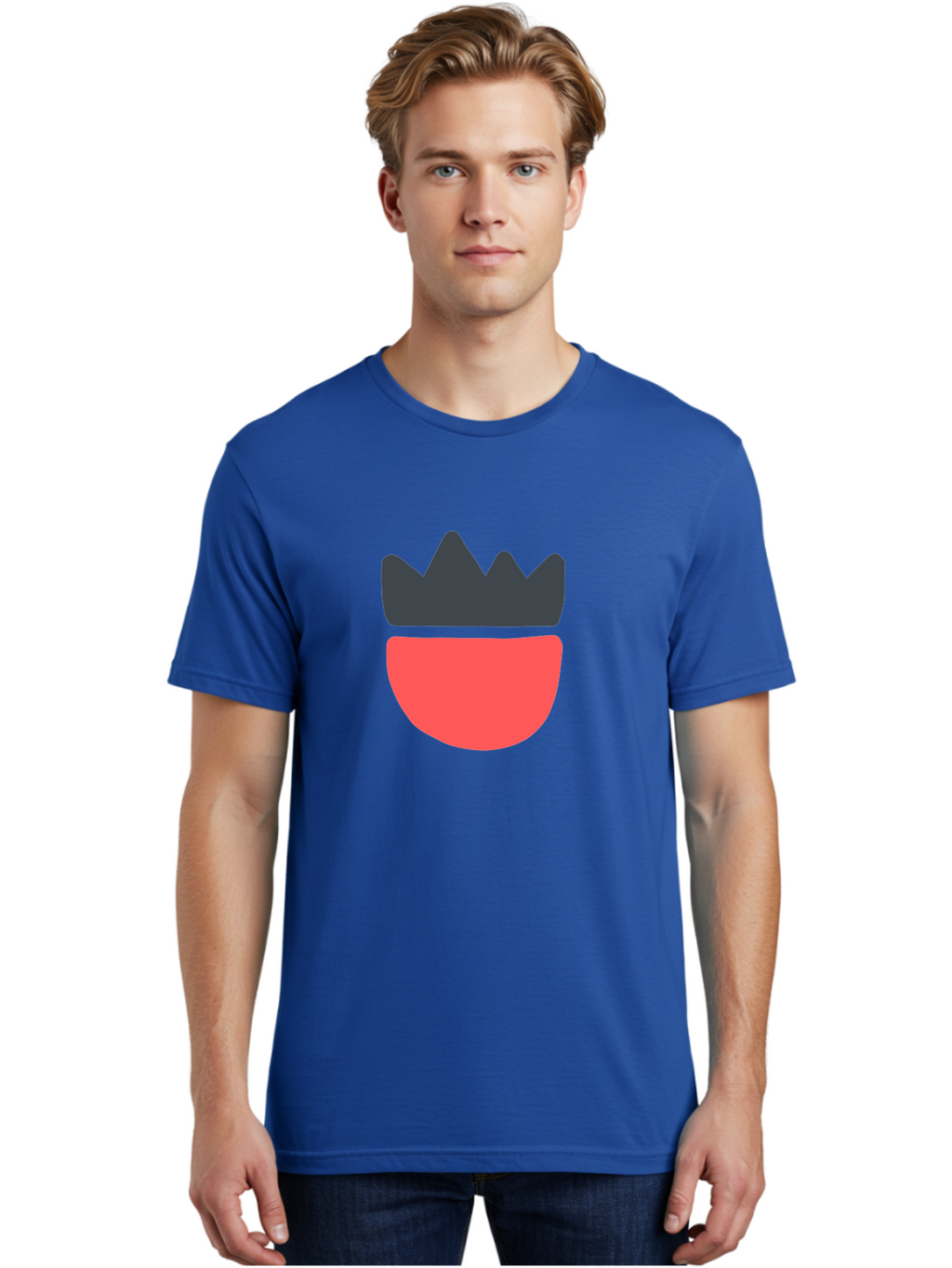 Crown-Icon Men'S Graphic Tee, 100% Cotton, Comfortable Casual Summer Wear, Machine Washable, Crown Icon, Bowl Symbol, Red And Black Graphic, Minimalist Design, Simple Shapes, Modern Illustration, Abstract Art, Digital Graphic Aab683