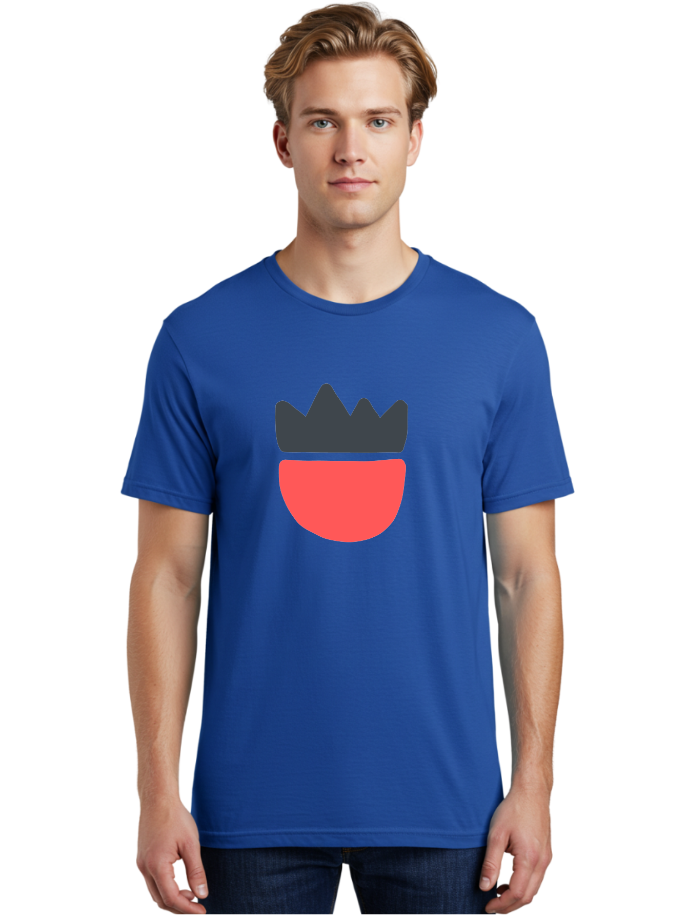 Crown-Icon Men'S Graphic Tee, 100% Cotton, Comfortable Casual Summer Wear, Machine Washable, Crown Icon, Bowl Symbol, Red And Black Graphic, Minimalist Design, Simple Shapes, Modern Illustration, Abstract Art, Digital Graphic Aab683