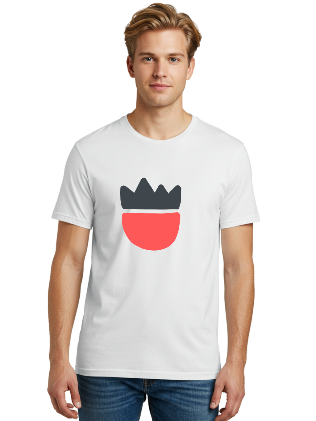 Crown-Icon Men'S Graphic Tee, 100% Cotton, Comfortable Casual Summer Wear, Machine Washable, Crown Icon, Bowl Symbol, Red And Black Graphic, Minimalist Design, Simple Shapes, Modern Illustration, Abstract Art, Digital Graphic Aab683