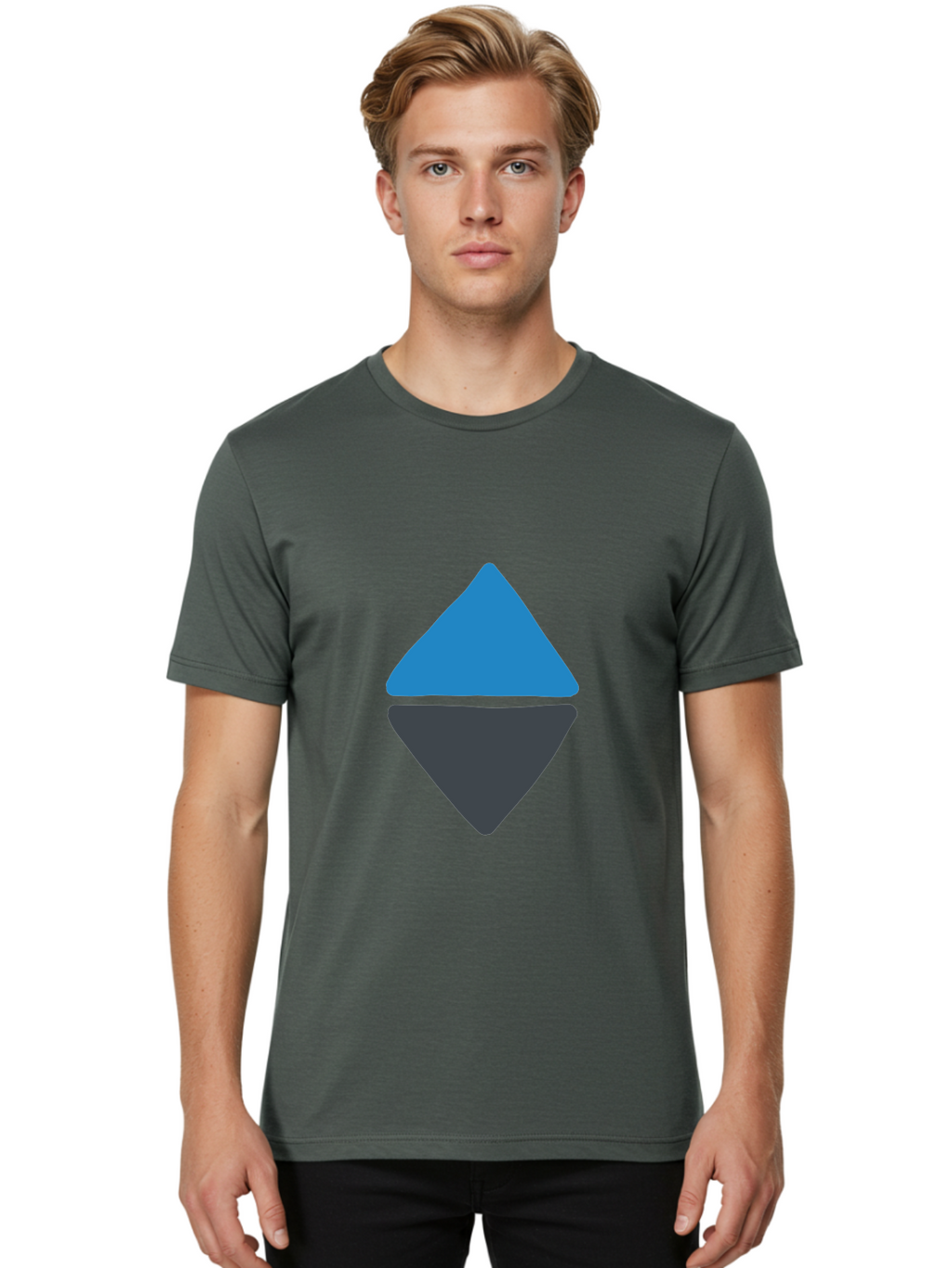 Diamond-Logo Men'S Graphic Tee, 100% Cotton, Comfortable Casual Summer Wear, Machine Washable, Ethereum Logo, Diamond Shape, Blue And Black, Cryptocurrency Symbol, Blockchain Icon, Digital Currency, Modern Design, Abstract Shape, Aab690