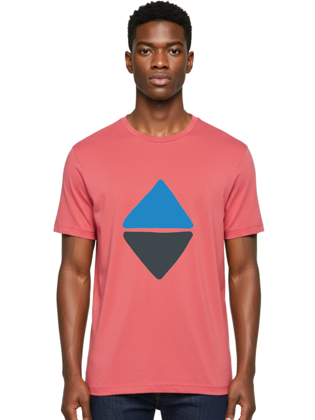 Diamond-Logo Men'S Graphic Tee, 100% Cotton, Comfortable Casual Summer Wear, Machine Washable, Ethereum Logo, Diamond Shape, Blue And Black, Cryptocurrency Symbol, Blockchain Icon, Digital Currency, Modern Design, Abstract Shape, Aab690