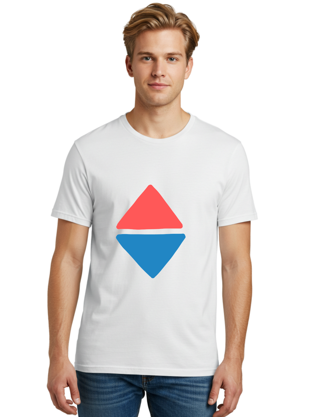Diamond-Shape Men'S Graphic Tee, 100% Cotton, Comfortable Casual Summer Wear, Machine Washable, Red Diamond, Blue Diamond, Geometric Shapes, Abstract Design, Vibrant Colors, Minimalist Art, Modern Graphics, Diamond Symbol Aab691