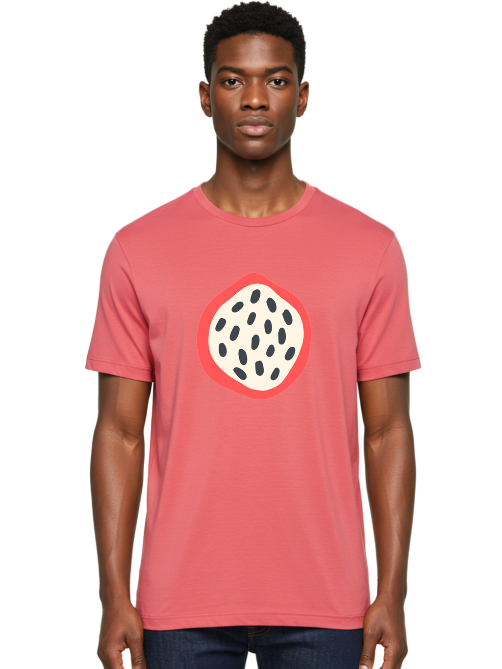 Dragon-Fruit-1 Men'S Graphic Tee, 100% Cotton, Comfortable Casual Summer Wear, Machine Washable, Dragon Fruit, Sliced Fruit, Black Seeds, Red Skin, White Pulp, Exotic Fruit, Tropical Flavors, Vibrant Colors, Healthy Snack, Fruit Illustration Aab692