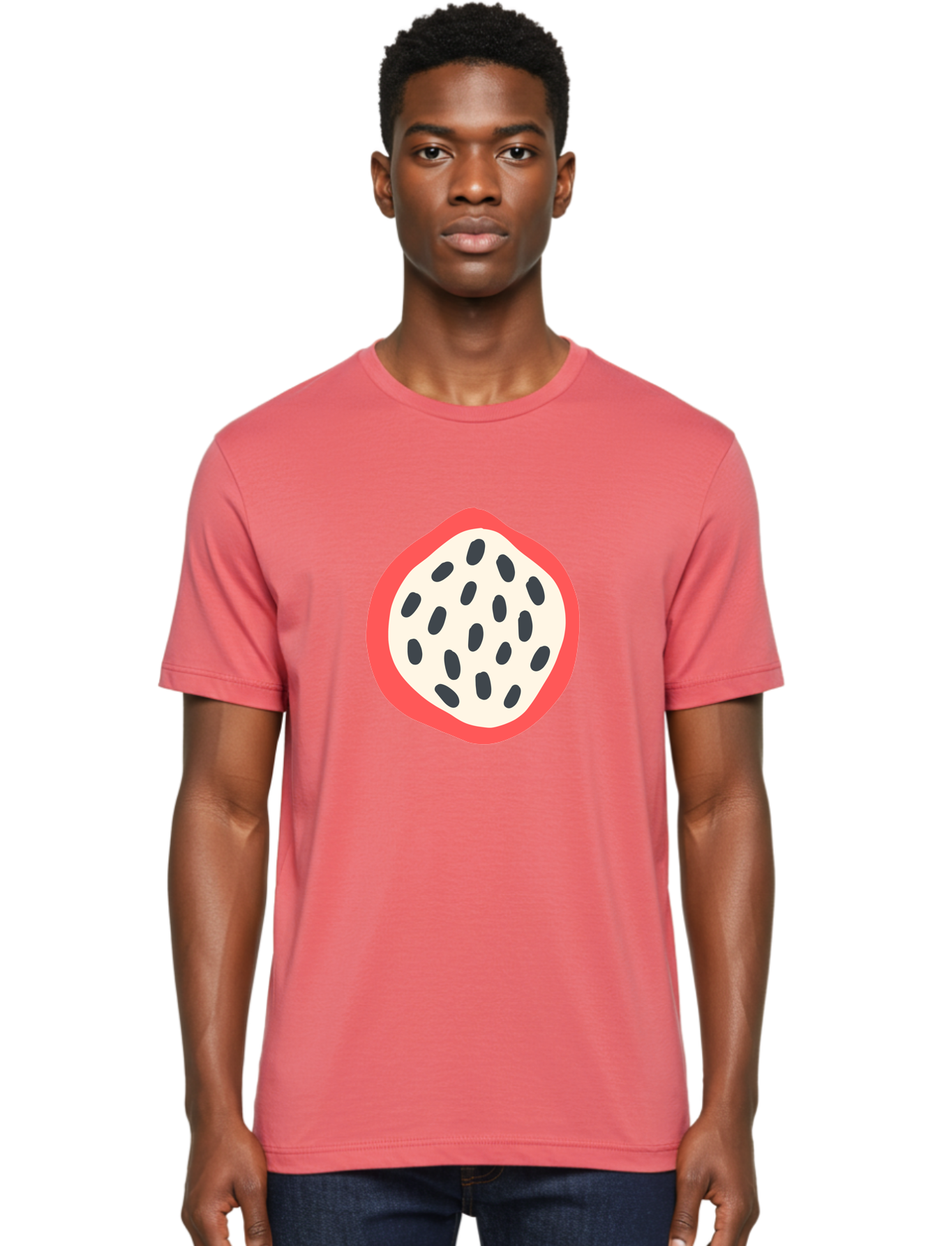 Dragon-Fruit-1 Men'S Graphic Tee, 100% Cotton, Comfortable Casual Summer Wear, Machine Washable, Dragon Fruit, Sliced Fruit, Black Seeds, Red Skin, White Pulp, Exotic Fruit, Tropical Flavors, Vibrant Colors, Healthy Snack, Fruit Illustration Aab692