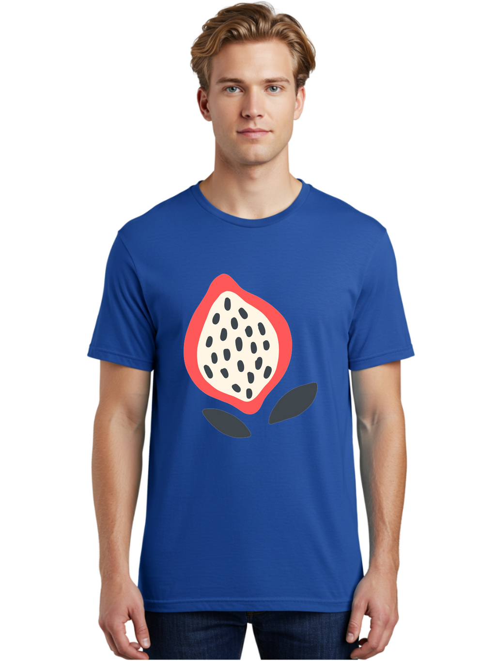 Dragon-Fruit Men'S Graphic Tee, 100% Cotton, Comfortable Casual Summer Wear, Machine Washable, Dragon Fruit, Exotic Fruit, Pink Skin, Black Seeds, White Pulp, Tropical Flavors, Healthy Eating, Fruit Illustration, Minimalist Art, Sweet Treat Aab695