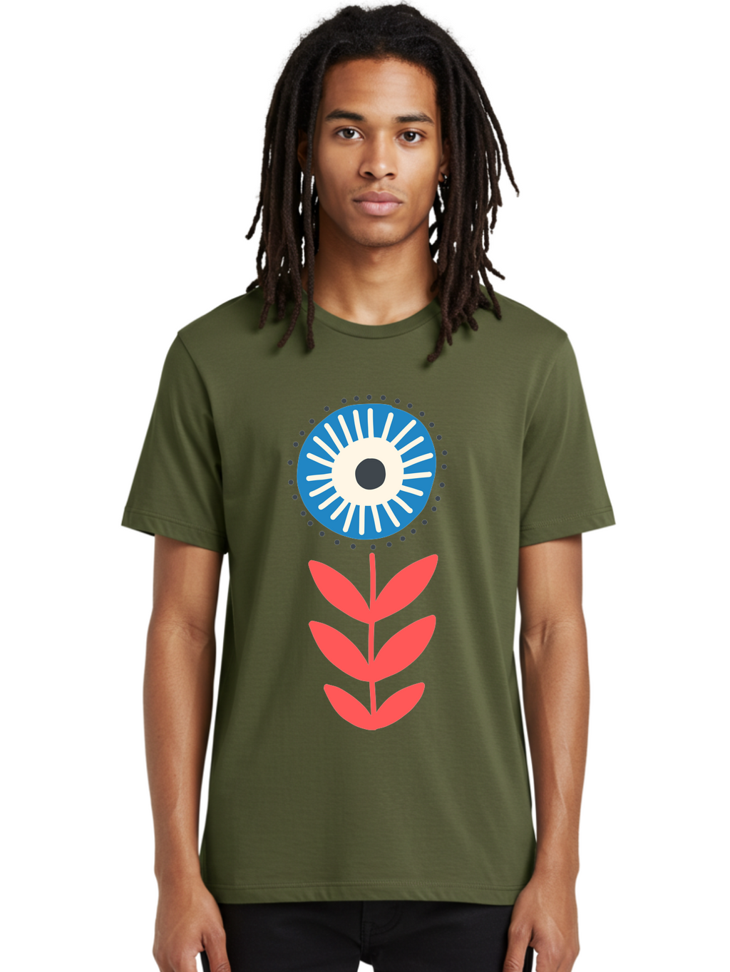 Eye-Flower-1 Men'S Graphic Tee, 100% Cotton, Comfortable Casual Summer Wear, Machine Washable, Evil Eye Symbol, Blue And White Eye, Protection Charm, Floral Design, Red Leaves, Abstract Art, Mystical Motif, Symbolic Artwork Aab698