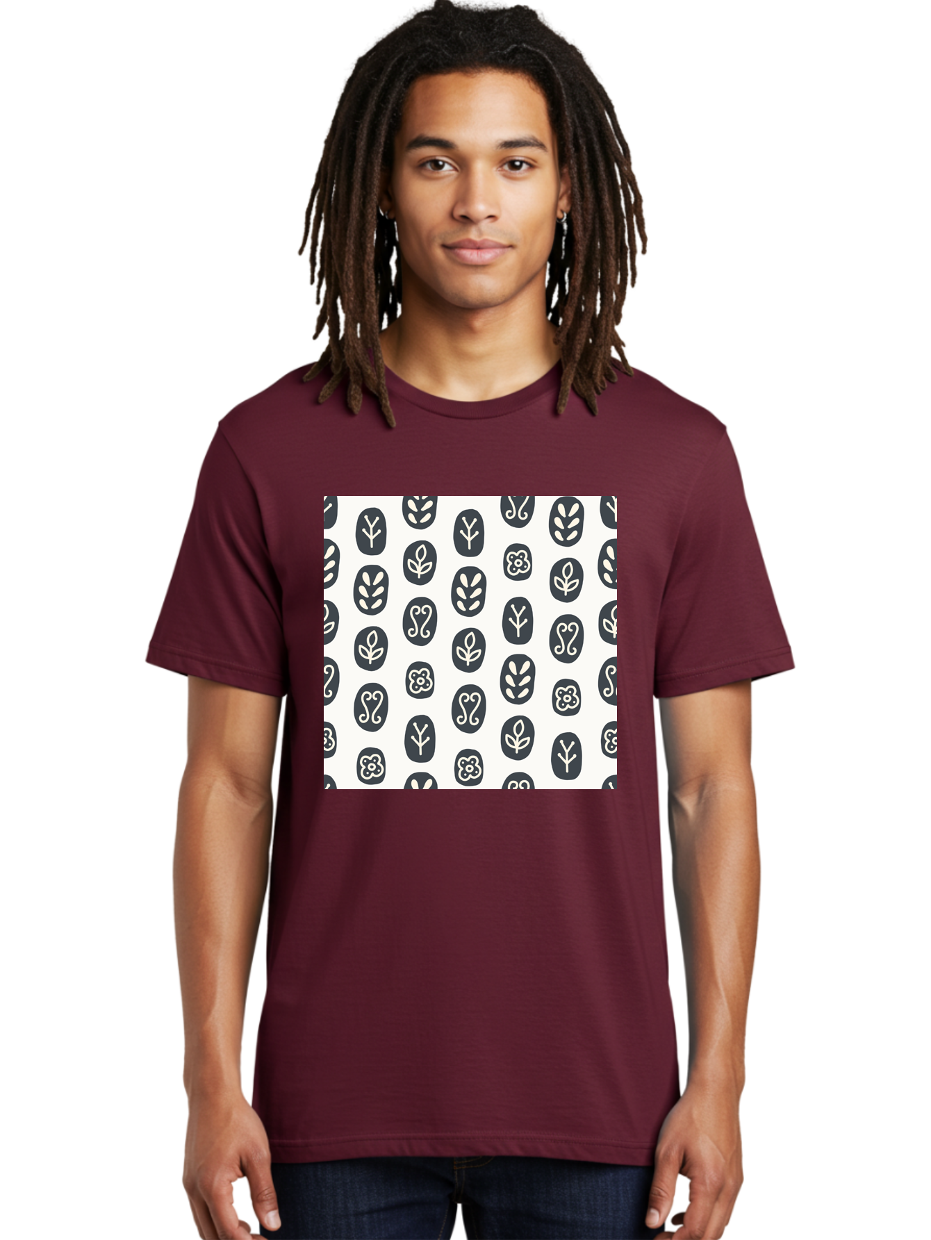 Floral-Pattern-16 Men'S Graphic Tee, 100% Cotton, Comfortable Casual Summer Wear, Machine Washable, Minimalist Botanical Design, Stylized Floral Motifs, Simple Shapes, Repetitive Pattern, Elegant Simplicity, Soothing Aesthetics, Aab709