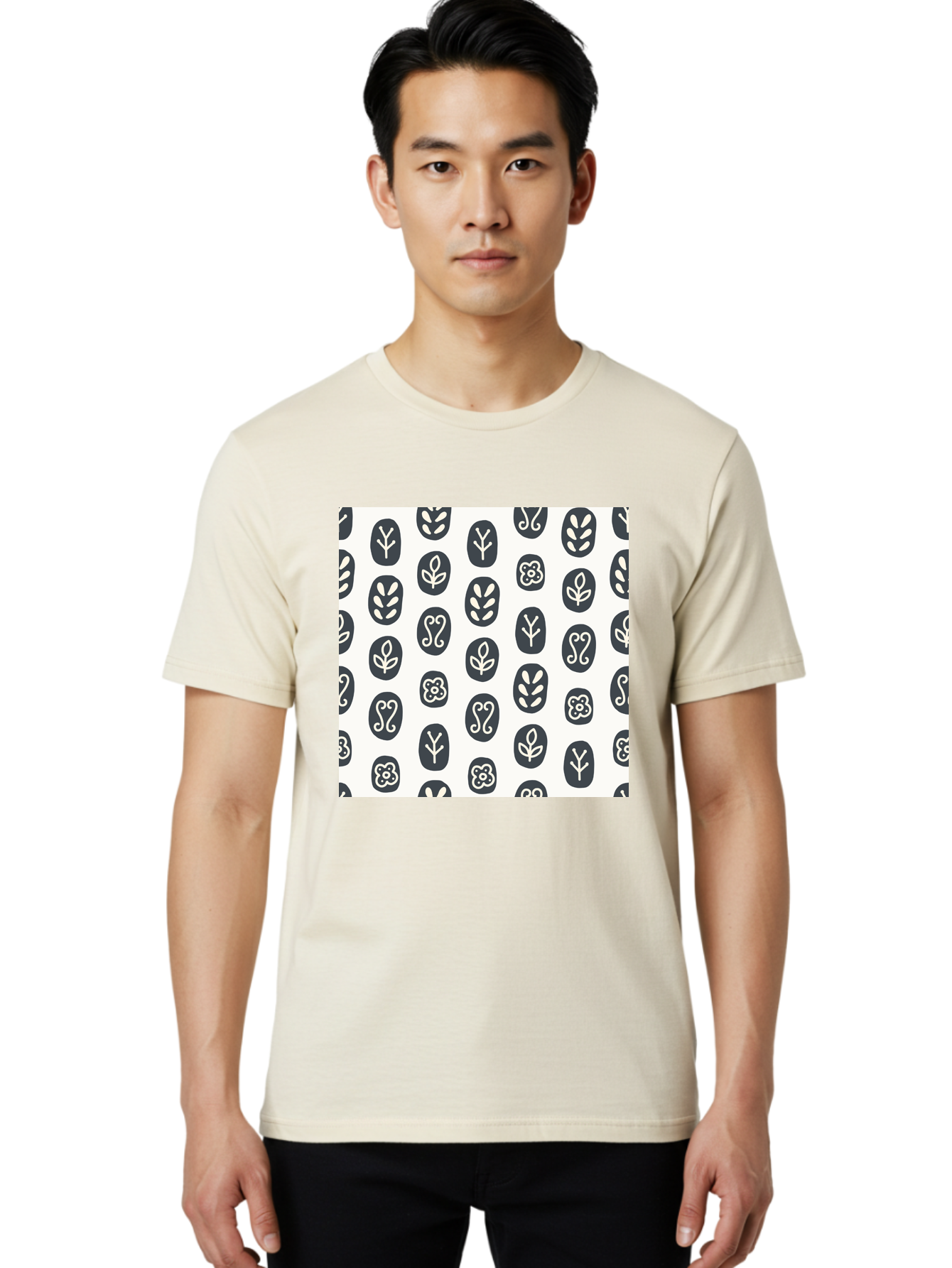Floral-Pattern-16 Men'S Graphic Tee, 100% Cotton, Comfortable Casual Summer Wear, Machine Washable, Minimalist Botanical Design, Stylized Floral Motifs, Simple Shapes, Repetitive Pattern, Elegant Simplicity, Soothing Aesthetics, Aab709