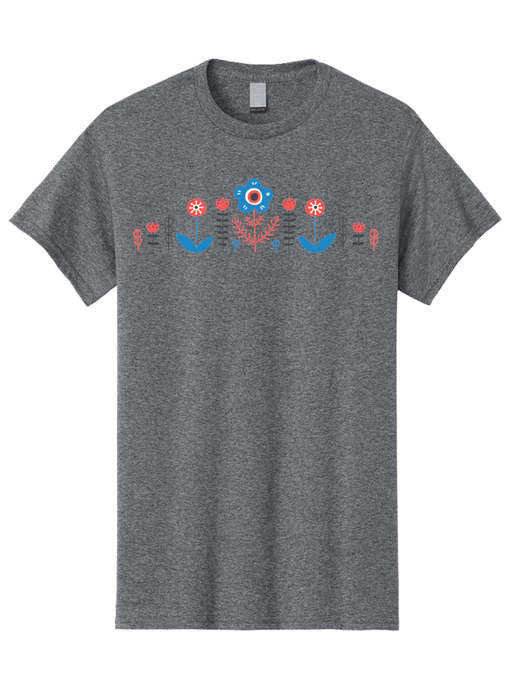 Floral-Pattern-17 Men'S Graphic Tee, 100% Cotton, Comfortable Casual Summer Wear, Machine Washable, Colorful Floral Design, Stylized Flowers, Blue And Red Blooms, Abstract Foliage, Vibrant Floral Arrangement, Folk Art Inspiration, Aab710