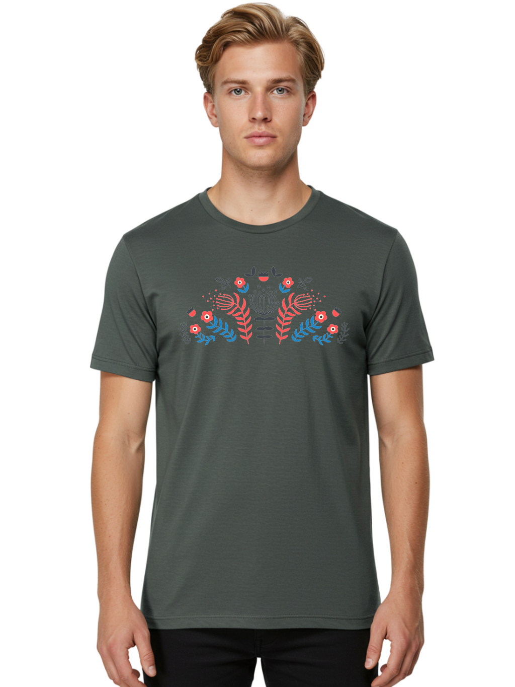 Floral-Pattern-18 Men'S Graphic Tee, 100% Cotton, Comfortable Casual Summer Wear, Machine Washable, Floral Pattern, Colorful Flowers, Leaves, Foliage, Abstract Design, Vibrant Colors, Whimsical Art, Stylized Blooms, Botanical Style, Aab711