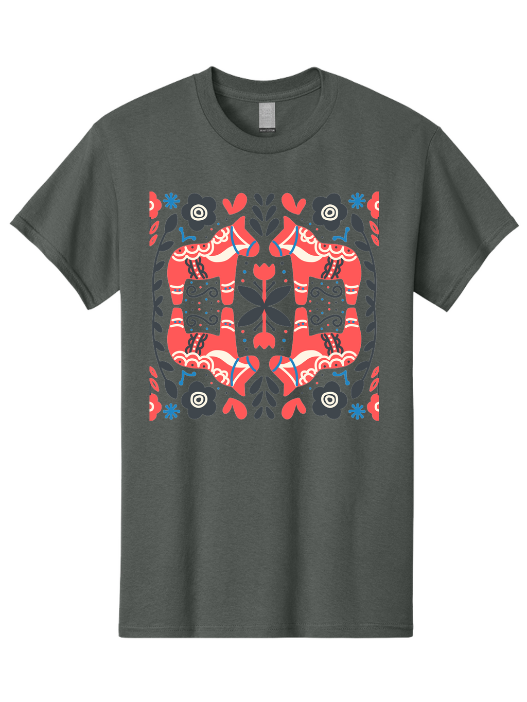 Floral-Pattern-2 Men'S Graphic Tee, 100% Cotton, Comfortable Casual Summer Wear, Machine Washable, Floral Designs, Geometric Shapes, Abstract Art, Black Flowers, Red And White Accents, Blue Details, Decorative Pattern, Symmetrical Design, Aab712