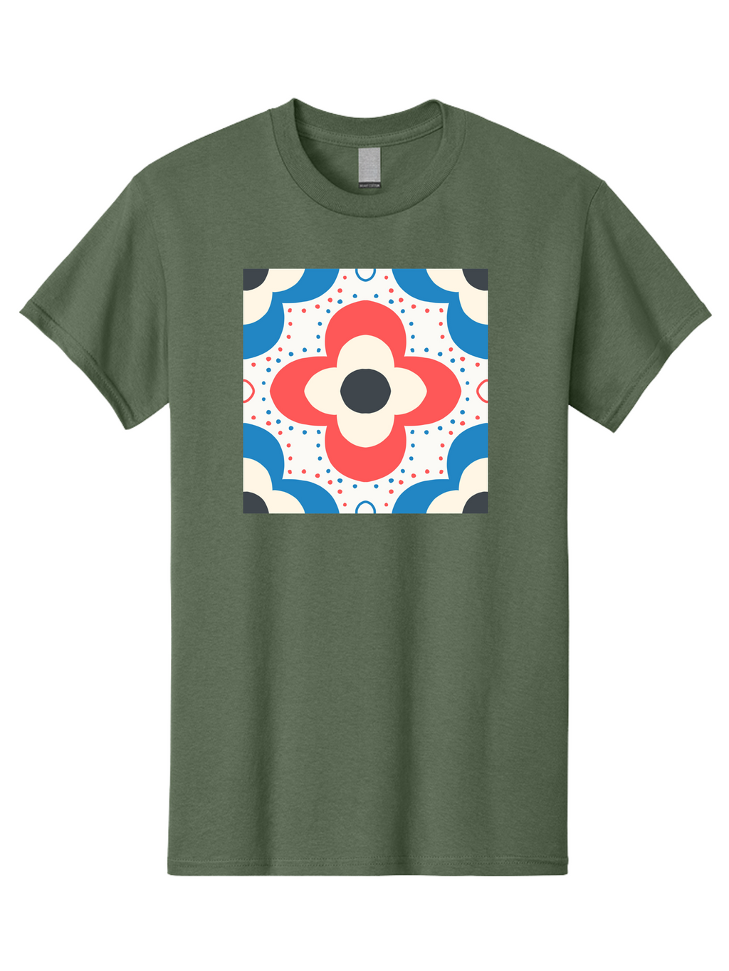 Floral-Pattern-8 Men'S Graphic Tee, 100% Cotton, Comfortable Casual Summer Wear, Machine Washable, Abstract Flower Pattern, Floral Design, Retro Style, Red And Blue Hues, White Background, Colorful Dots, Decorative Elements, Aab718