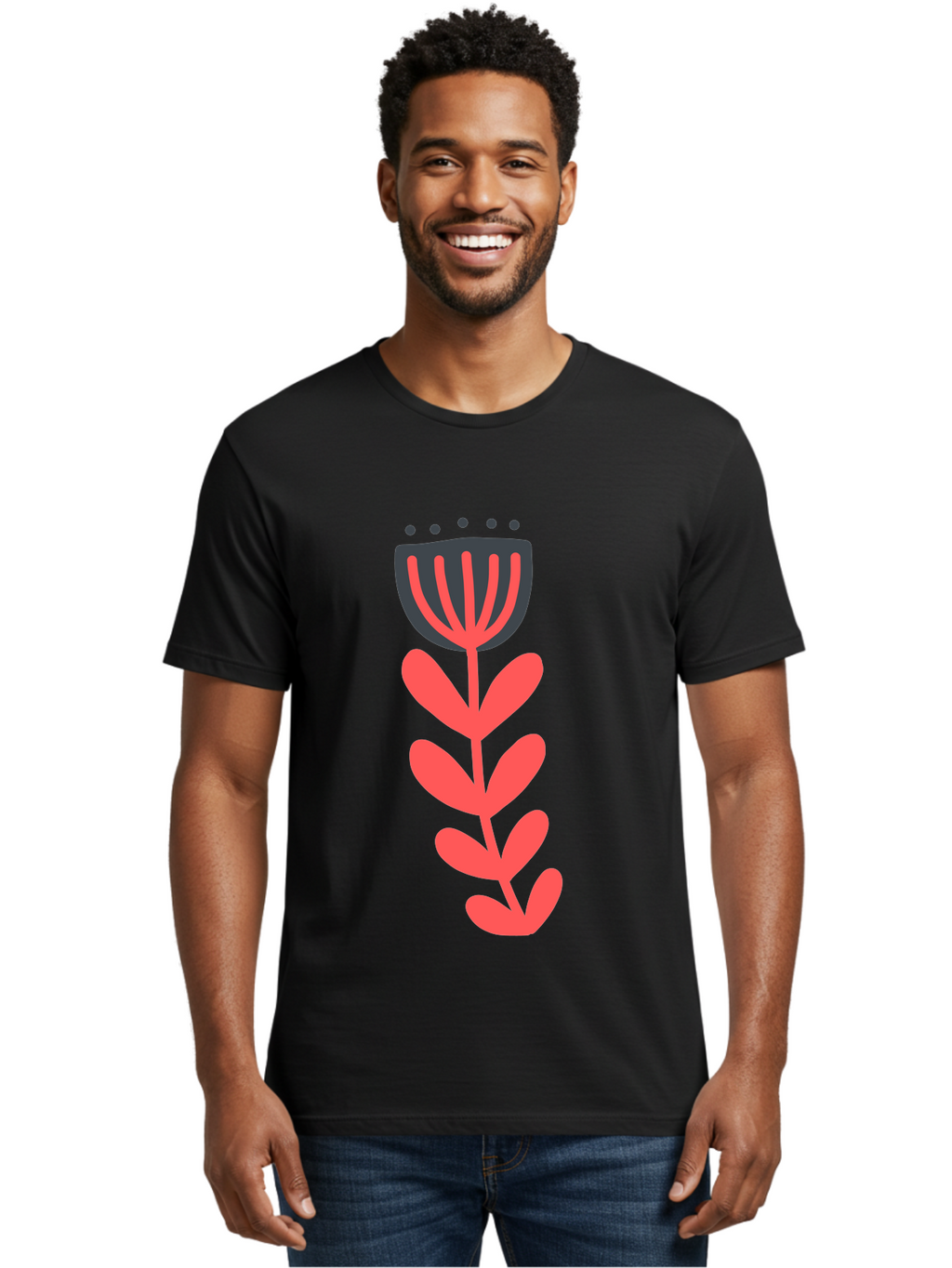 Flower-2 Men'S Graphic Tee, 100% Cotton, Comfortable Casual Summer Wear, Machine Washable, Simple Flower Design, Floral Pattern, Minimalist Art, Red And Black Hues, Bold Graphics, Stylized Bloom, Modern Illustration, Flower Graphic Aab722