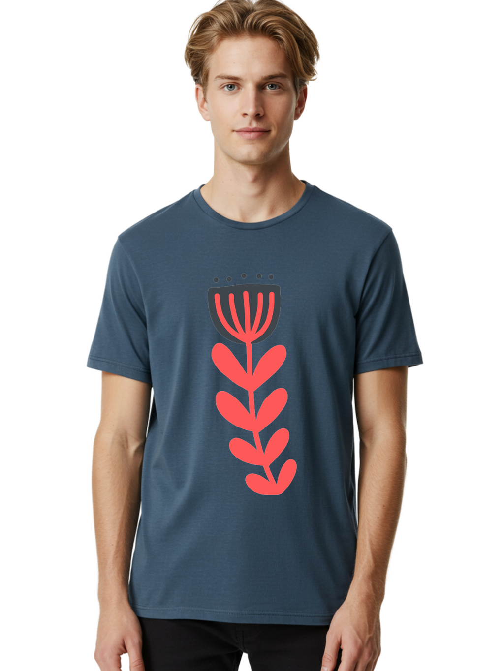 Flower-2 Men'S Graphic Tee, 100% Cotton, Comfortable Casual Summer Wear, Machine Washable, Simple Flower Design, Floral Pattern, Minimalist Art, Red And Black Hues, Bold Graphics, Stylized Bloom, Modern Illustration, Flower Graphic Aab722
