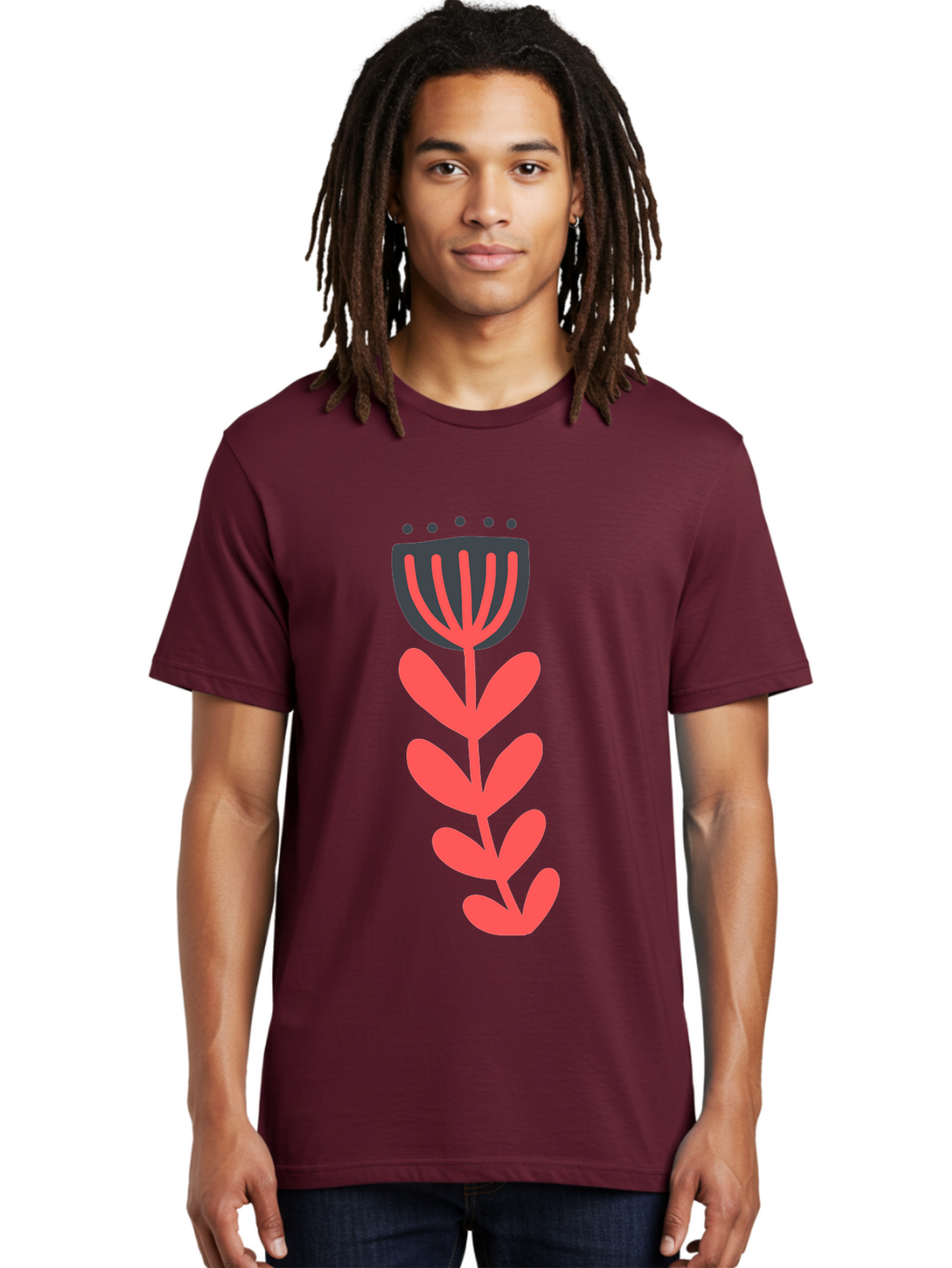 Flower-2 Men'S Graphic Tee, 100% Cotton, Comfortable Casual Summer Wear, Machine Washable, Simple Flower Design, Floral Pattern, Minimalist Art, Red And Black Hues, Bold Graphics, Stylized Bloom, Modern Illustration, Flower Graphic Aab722