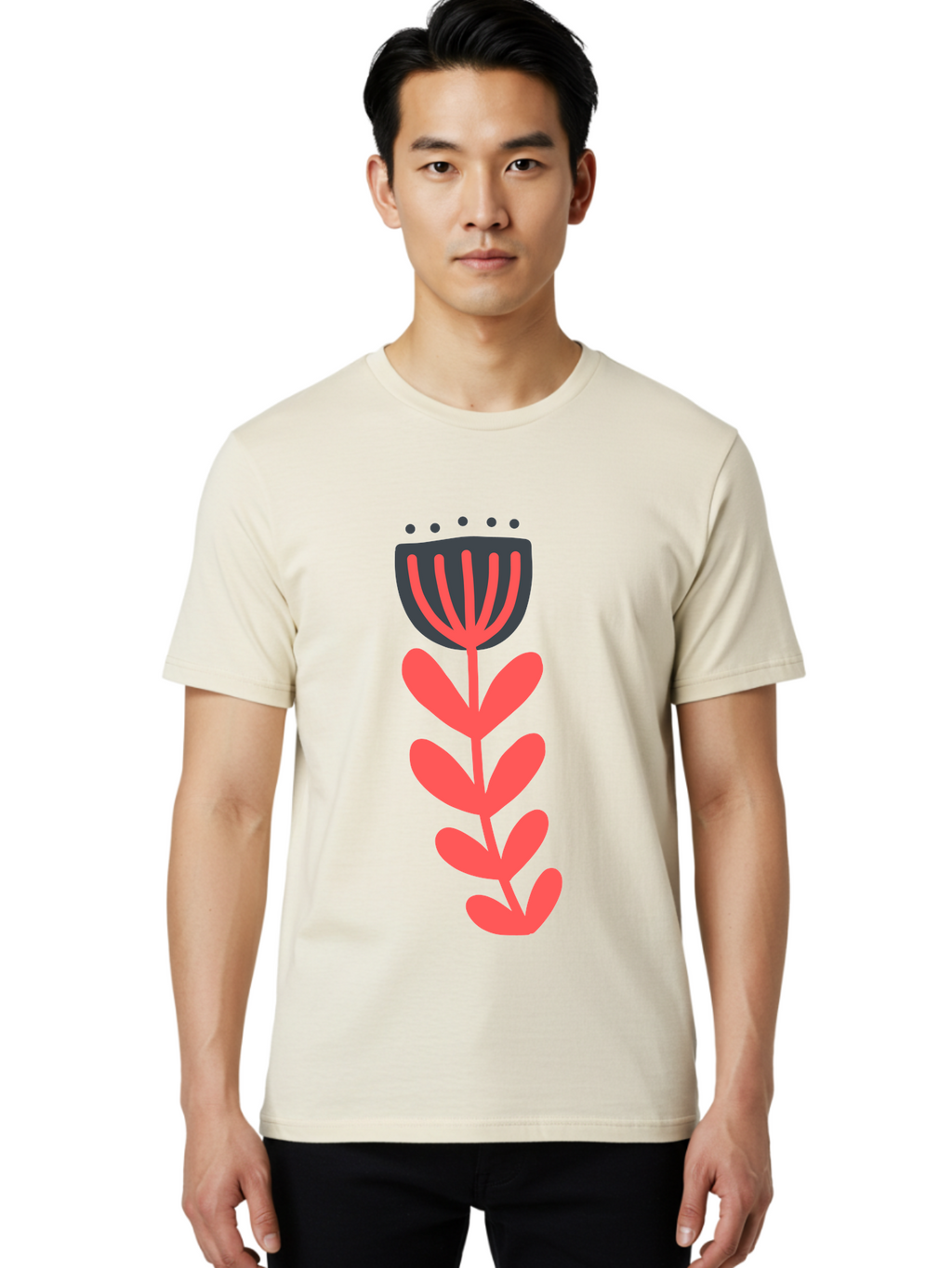 Flower-2 Men'S Graphic Tee, 100% Cotton, Comfortable Casual Summer Wear, Machine Washable, Simple Flower Design, Floral Pattern, Minimalist Art, Red And Black Hues, Bold Graphics, Stylized Bloom, Modern Illustration, Flower Graphic Aab722