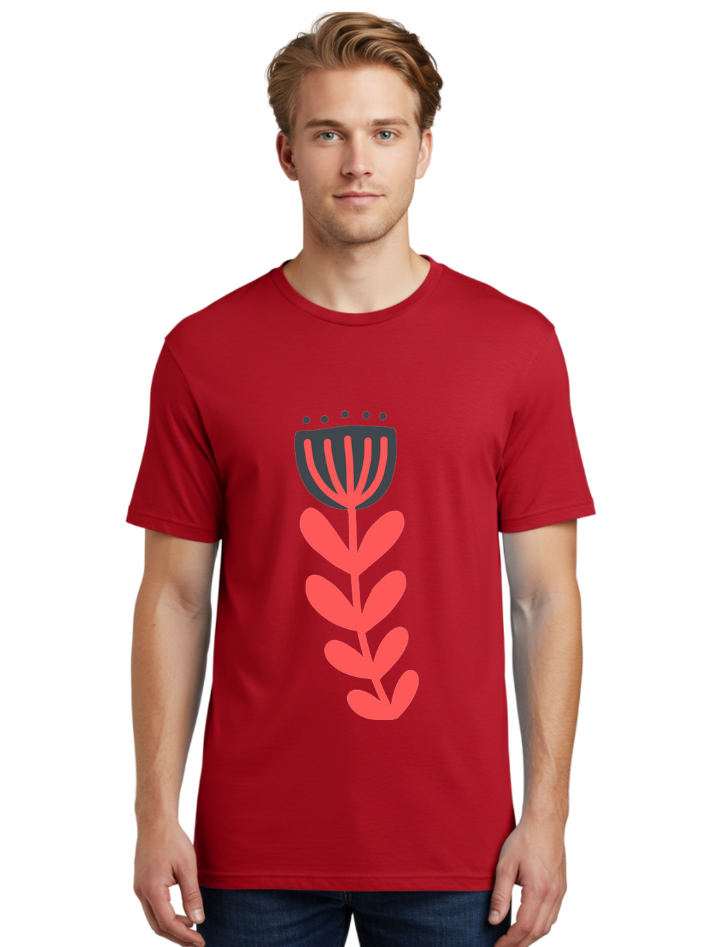 Flower-2 Men'S Graphic Tee, 100% Cotton, Comfortable Casual Summer Wear, Machine Washable, Simple Flower Design, Floral Pattern, Minimalist Art, Red And Black Hues, Bold Graphics, Stylized Bloom, Modern Illustration, Flower Graphic Aab722