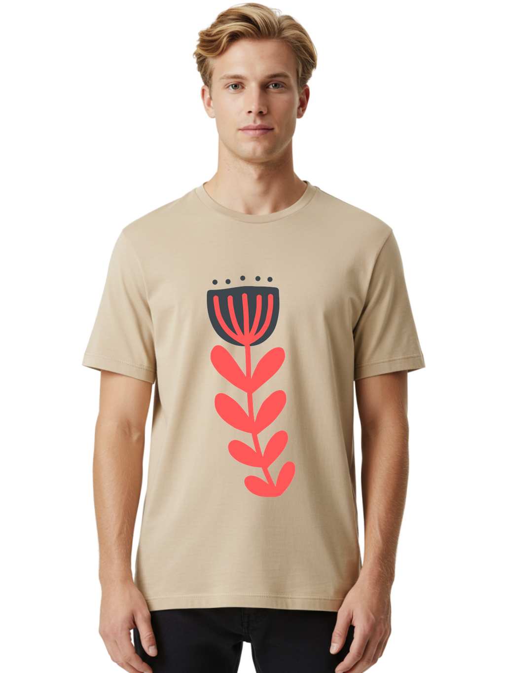 Flower-2 Men'S Graphic Tee, 100% Cotton, Comfortable Casual Summer Wear, Machine Washable, Simple Flower Design, Floral Pattern, Minimalist Art, Red And Black Hues, Bold Graphics, Stylized Bloom, Modern Illustration, Flower Graphic Aab722