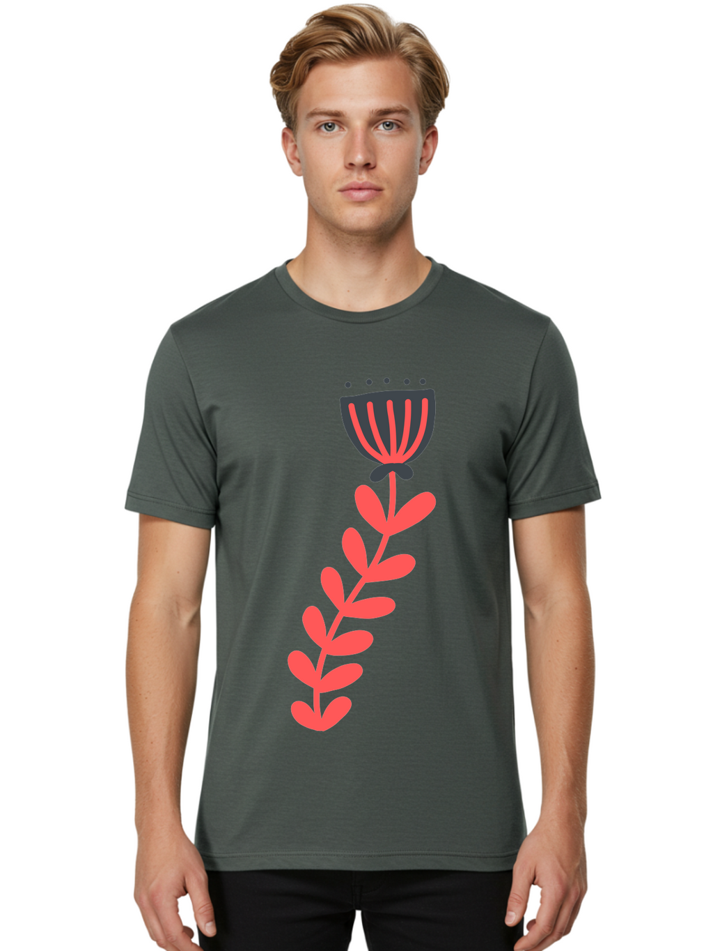 Flower-3 Men'S Graphic Tee, 100% Cotton, Comfortable Casual Summer Wear, Machine Washable, Simple Flower Illustration, Pink And Black Flower, Minimalist Design, Bold Lines, Graphic Art, Floral Motif, Modern Style Aab723