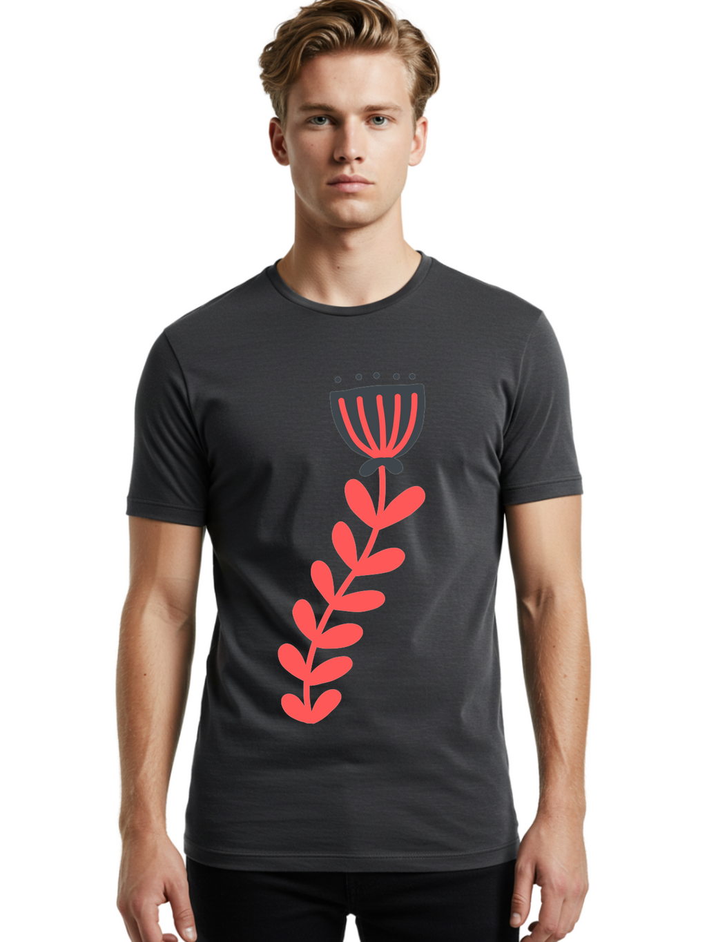 Flower-3 Men'S Graphic Tee, 100% Cotton, Comfortable Casual Summer Wear, Machine Washable, Simple Flower Illustration, Pink And Black Flower, Minimalist Design, Bold Lines, Graphic Art, Floral Motif, Modern Style Aab723