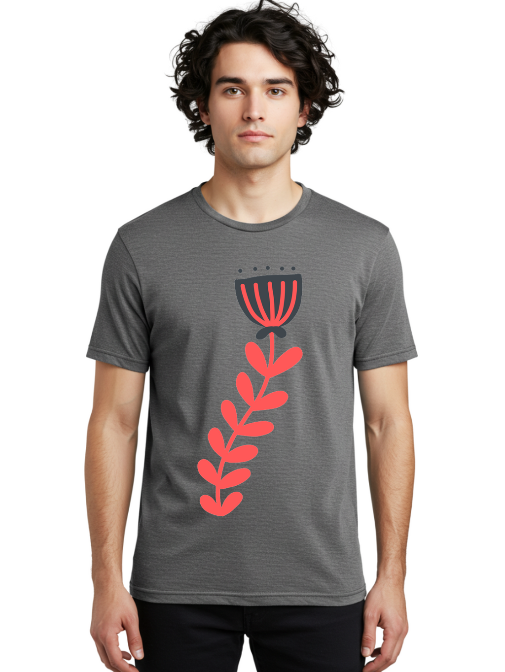 Flower-3 Men'S Graphic Tee, 100% Cotton, Comfortable Casual Summer Wear, Machine Washable, Simple Flower Illustration, Pink And Black Flower, Minimalist Design, Bold Lines, Graphic Art, Floral Motif, Modern Style Aab723