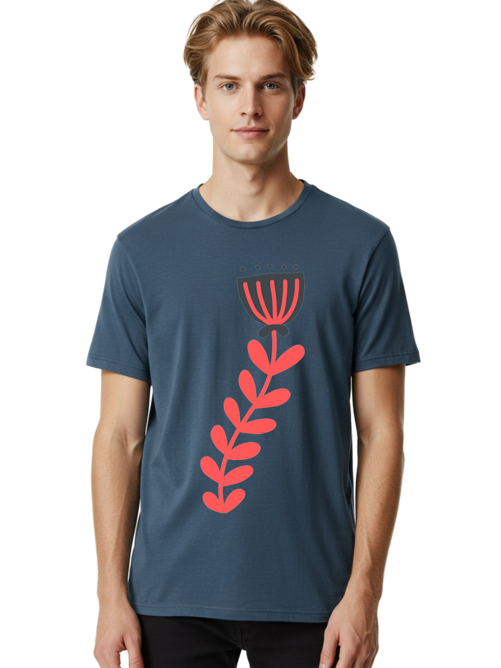 Flower-3 Men'S Graphic Tee, 100% Cotton, Comfortable Casual Summer Wear, Machine Washable, Simple Flower Illustration, Pink And Black Flower, Minimalist Design, Bold Lines, Graphic Art, Floral Motif, Modern Style Aab723