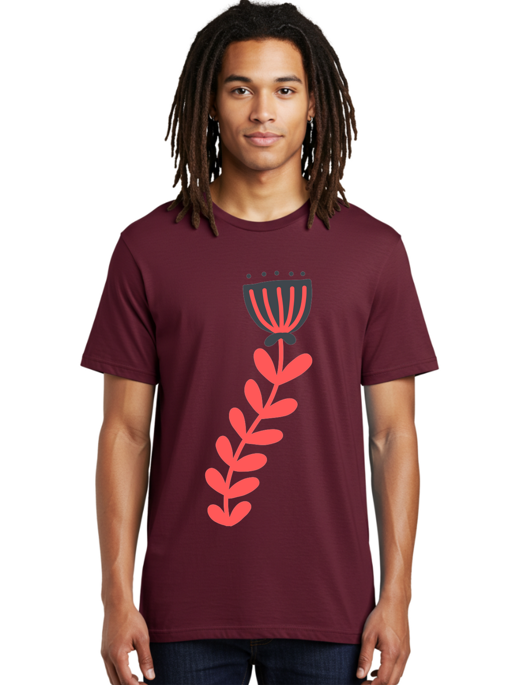 Flower-3 Men'S Graphic Tee, 100% Cotton, Comfortable Casual Summer Wear, Machine Washable, Simple Flower Illustration, Pink And Black Flower, Minimalist Design, Bold Lines, Graphic Art, Floral Motif, Modern Style Aab723