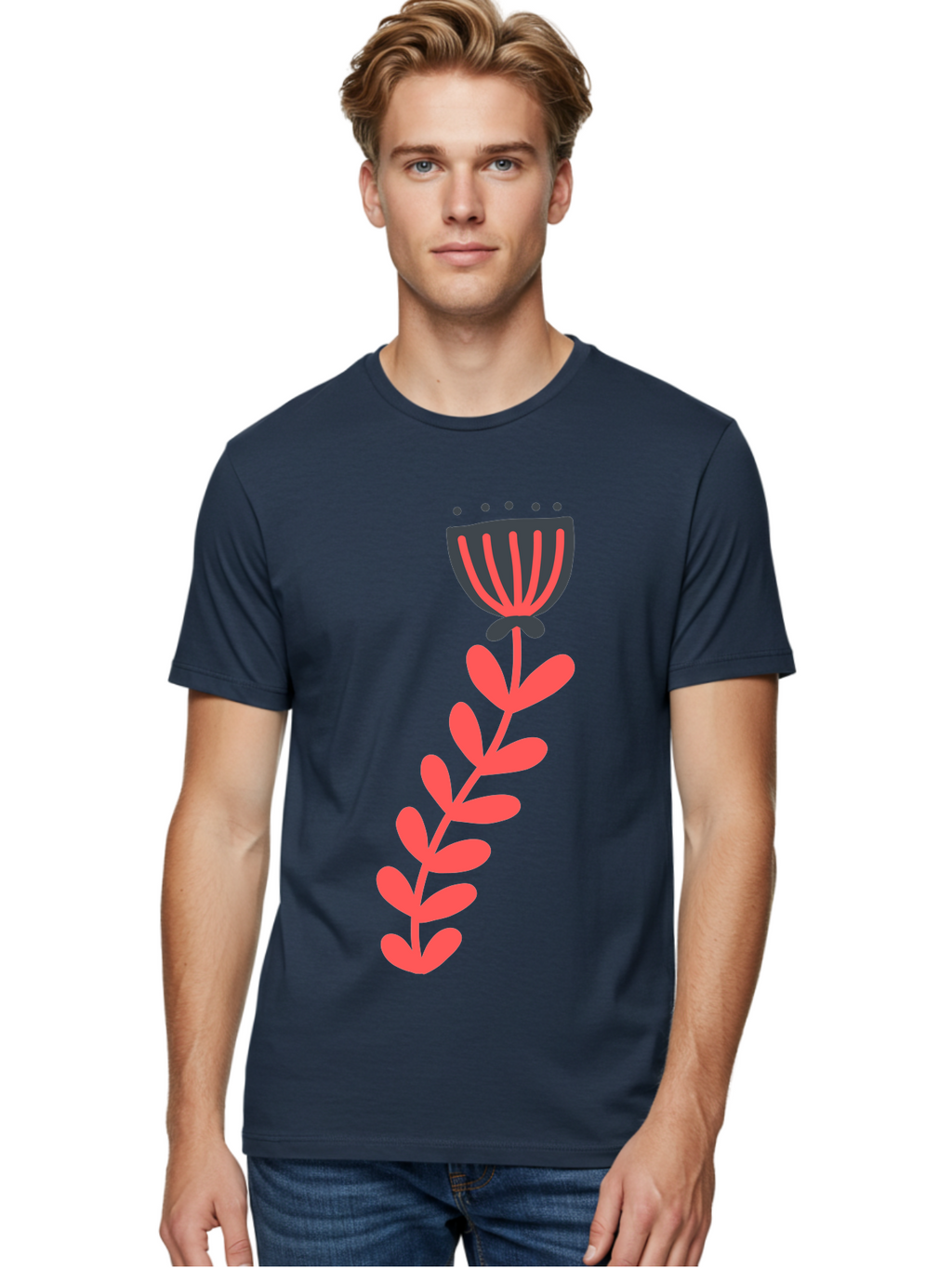 Flower-3 Men'S Graphic Tee, 100% Cotton, Comfortable Casual Summer Wear, Machine Washable, Simple Flower Illustration, Pink And Black Flower, Minimalist Design, Bold Lines, Graphic Art, Floral Motif, Modern Style Aab723