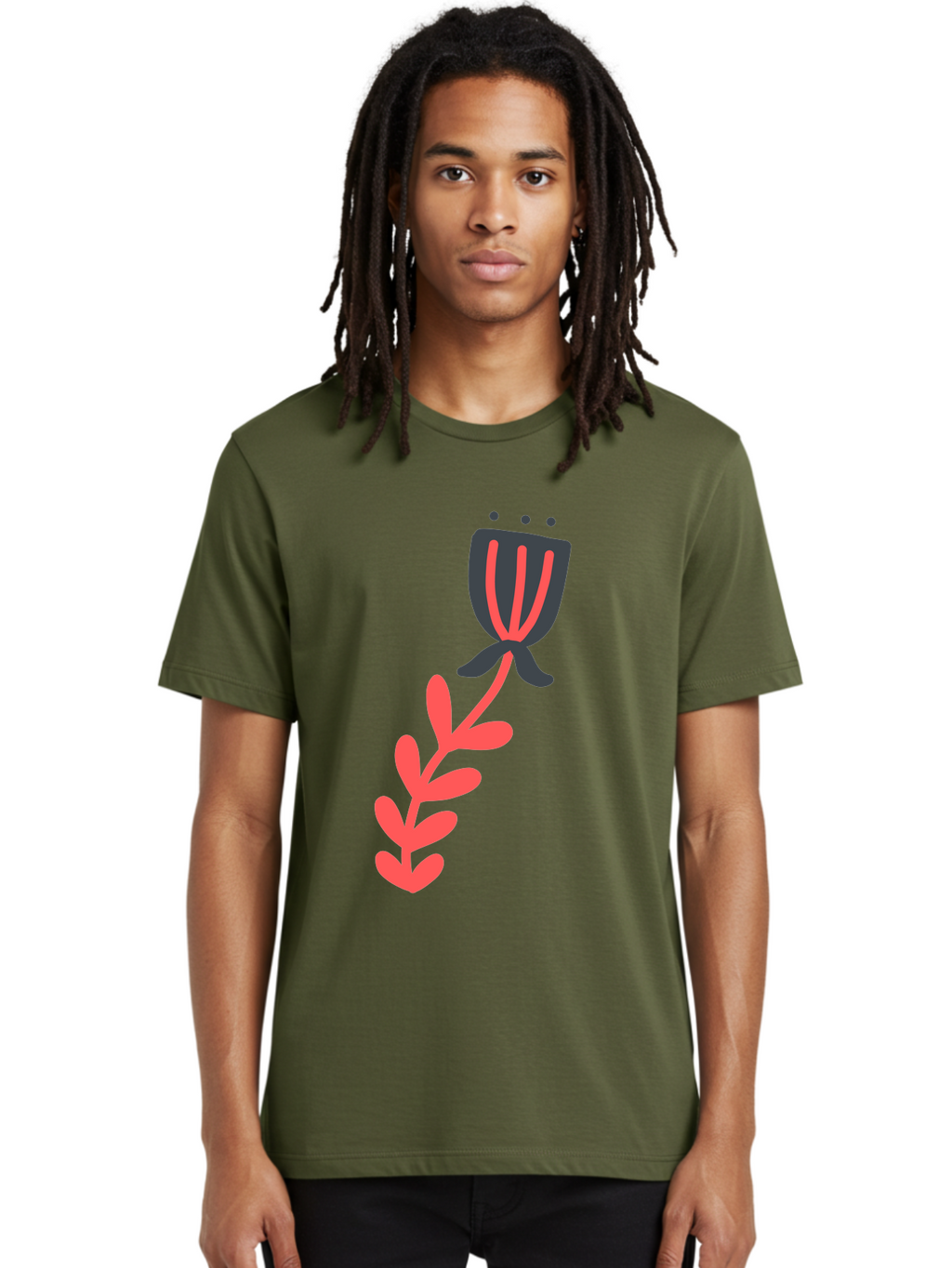 Flower-4 Men'S Graphic Tee, 100% Cotton, Comfortable Casual Summer Wear, Machine Washable, Stylized Tulip, Simple Design, Minimalist Art, Pink And Black, Floral Theme, Abstract Flower Aab724