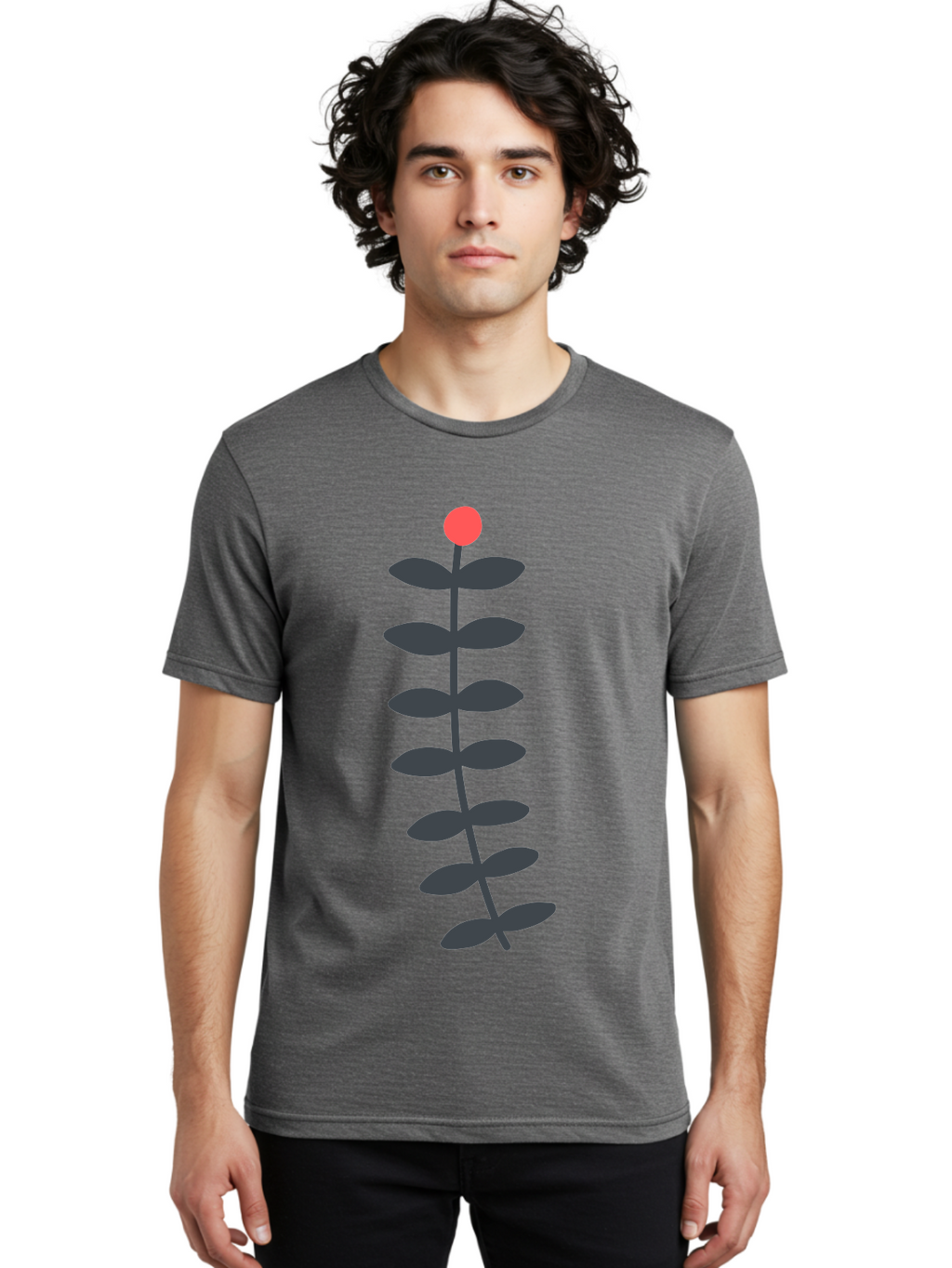 Flower-5 Men'S Graphic Tee, 100% Cotton, Comfortable Casual Summer Wear, Machine Washable, Simple Flower Illustration, Red Bloom, Dark Green Leaves, Minimalist Design, Botanical Art, Floral Graphic Aab725