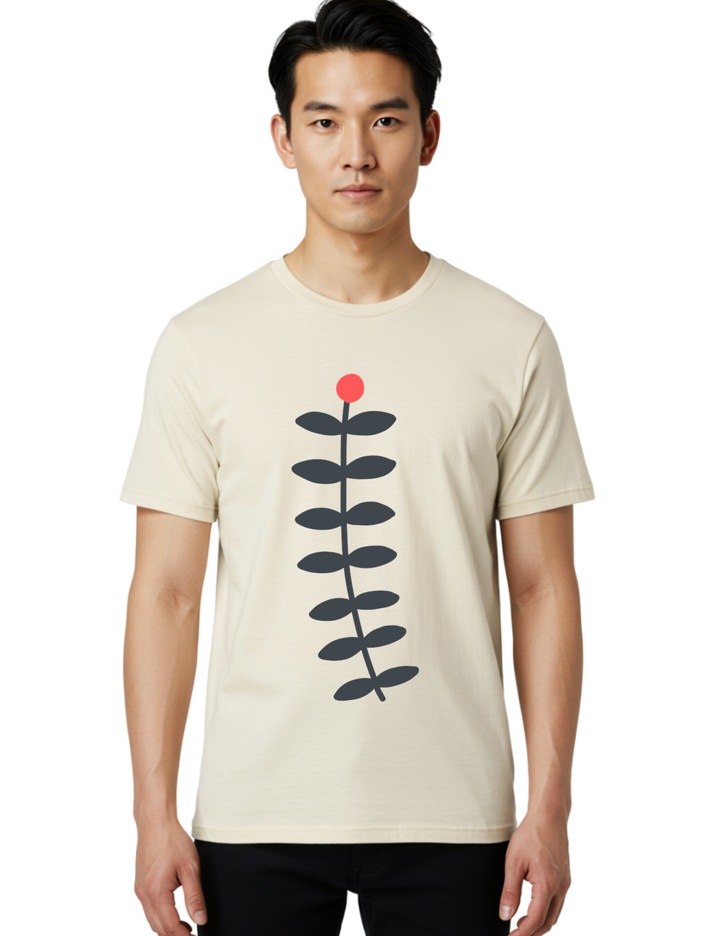 Flower-5 Men'S Graphic Tee, 100% Cotton, Comfortable Casual Summer Wear, Machine Washable, Simple Flower Illustration, Red Bloom, Dark Green Leaves, Minimalist Design, Botanical Art, Floral Graphic Aab725