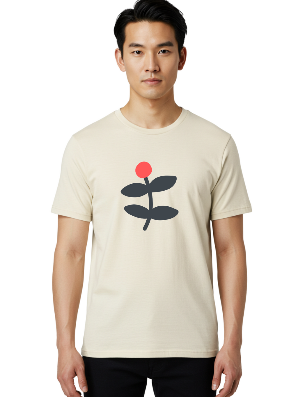 Flower-6 Men'S Graphic Tee, 100% Cotton, Comfortable Casual Summer Wear, Machine Washable, Simple Flower Illustration, Red Bud, Dark Grey Leaves, Minimalist Design, Modern Floral Art, Graphic Illustration, Bold Colors Aab726