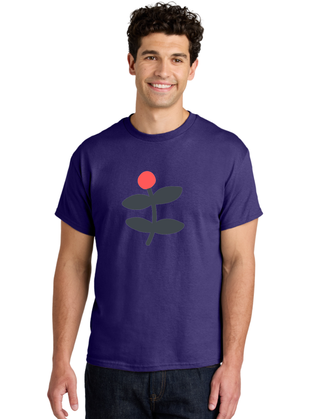 Flower-6 Men'S Graphic Tee, 100% Cotton, Comfortable Casual Summer Wear, Machine Washable, Simple Flower Illustration, Red Bud, Dark Grey Leaves, Minimalist Design, Modern Floral Art, Graphic Illustration, Bold Colors Aab726