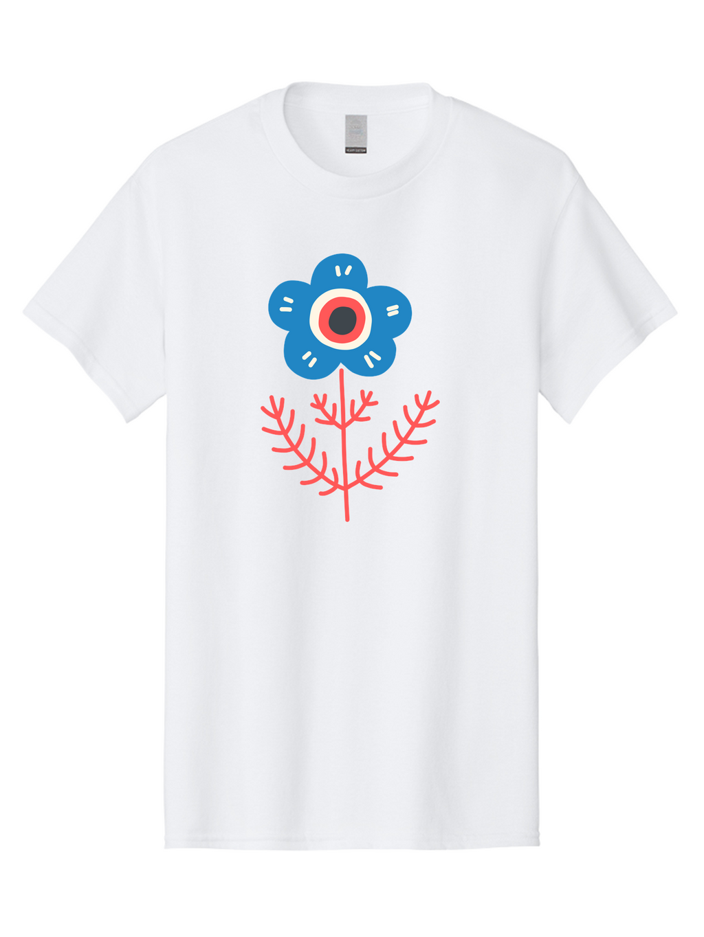 Flower-7 Men'S Graphic Tee, 100% Cotton, Comfortable Casual Summer Wear, Machine Washable, Stylized Flower, Blue Petals, Red And White Center, Pink Leaves, Simple Design, Modern Art, Minimalist Aesthetic, Floral Motif, Abstract Representation Aab727