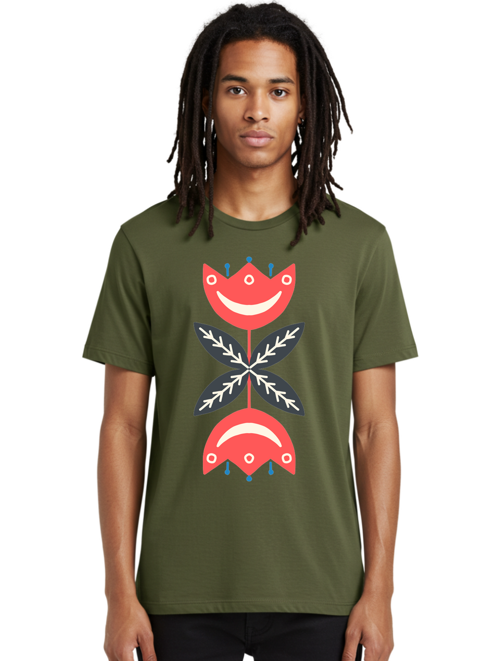 Flower-Face Men'S Graphic Tee, 100% Cotton, Comfortable Casual Summer Wear, Machine Washable, Red Smiley Faces, Playful Flowers, Cartoon Characters, Happy Emotions, Floral Designs, Whimsical Art, Cute Illustrations Aab729