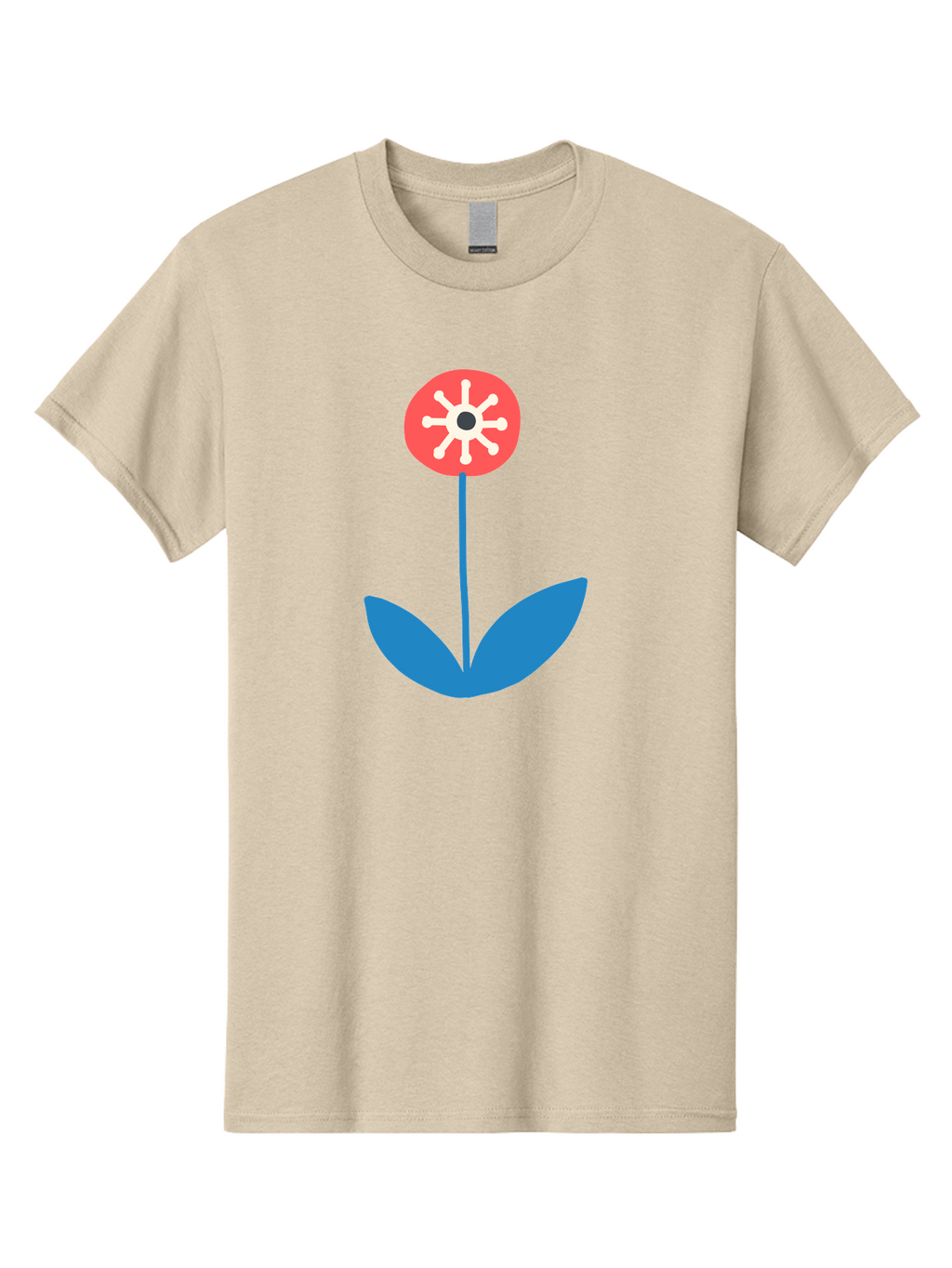 Flower-Icon Men'S Graphic Tee, 100% Cotton, Comfortable Casual Summer Wear, Machine Washable, Simple Flower, Minimalist Design, Red And White Petals, Blue Leaves, Floral Illustration, Modern Art, Digital Graphics, Stylized Bloom Aab732