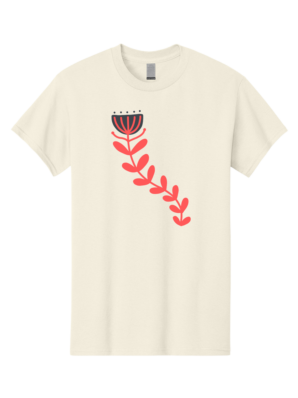 Flower-Illustration Men'S Graphic Tee, 100% Cotton, Comfortable Casual Summer Wear, Machine Washable, Stylized Tulip, Simple Design, Floral Pattern, Minimalist Art, Pink And Black, Leaves And Stem, Graphic Illustration, Modern Art Aab734