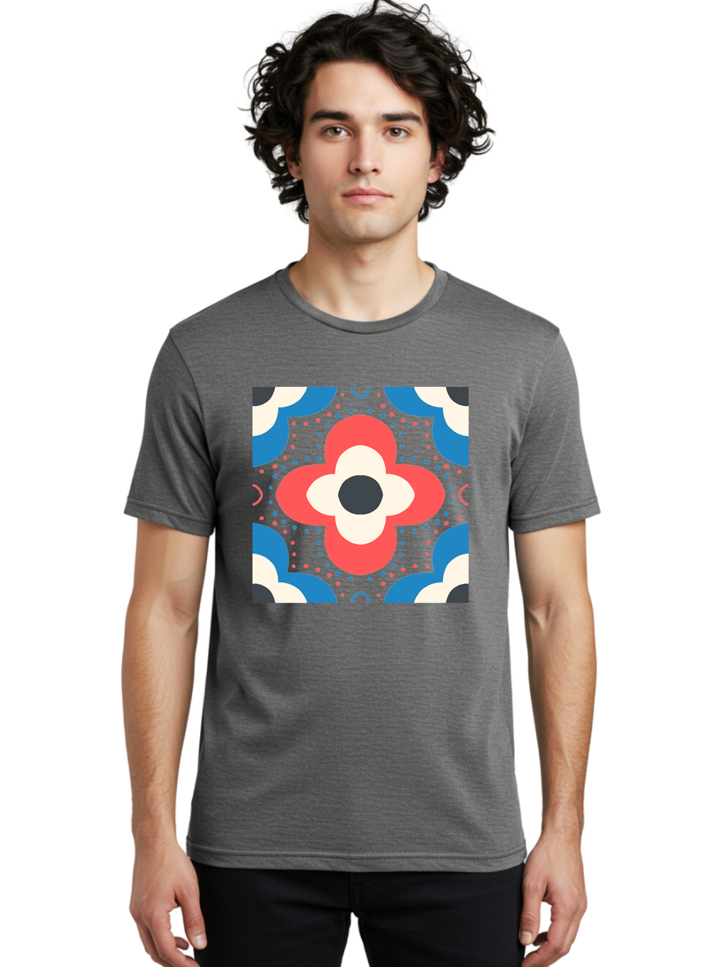 Flower-Pattern-3 Men'S Graphic Tee, 100% Cotton, Comfortable Casual Summer Wear, Machine Washable, Stylized Flower, Floral Pattern, Abstract Design, Geometric Shapes, Bold Colors, Vibrant Hues, Modern Art, Decorative Motif, Aab738