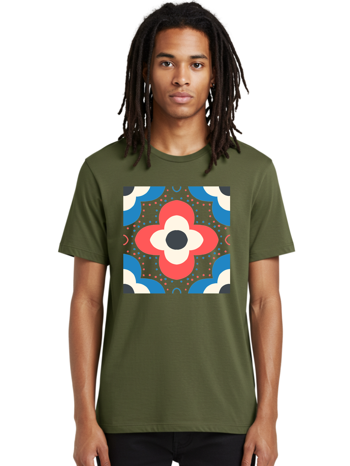 Flower-Pattern-3 Men'S Graphic Tee, 100% Cotton, Comfortable Casual Summer Wear, Machine Washable, Stylized Flower, Floral Pattern, Abstract Design, Geometric Shapes, Bold Colors, Vibrant Hues, Modern Art, Decorative Motif, Aab738