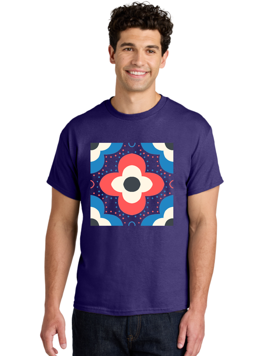 Flower-Pattern-3 Men'S Graphic Tee, 100% Cotton, Comfortable Casual Summer Wear, Machine Washable, Stylized Flower, Floral Pattern, Abstract Design, Geometric Shapes, Bold Colors, Vibrant Hues, Modern Art, Decorative Motif, Aab738