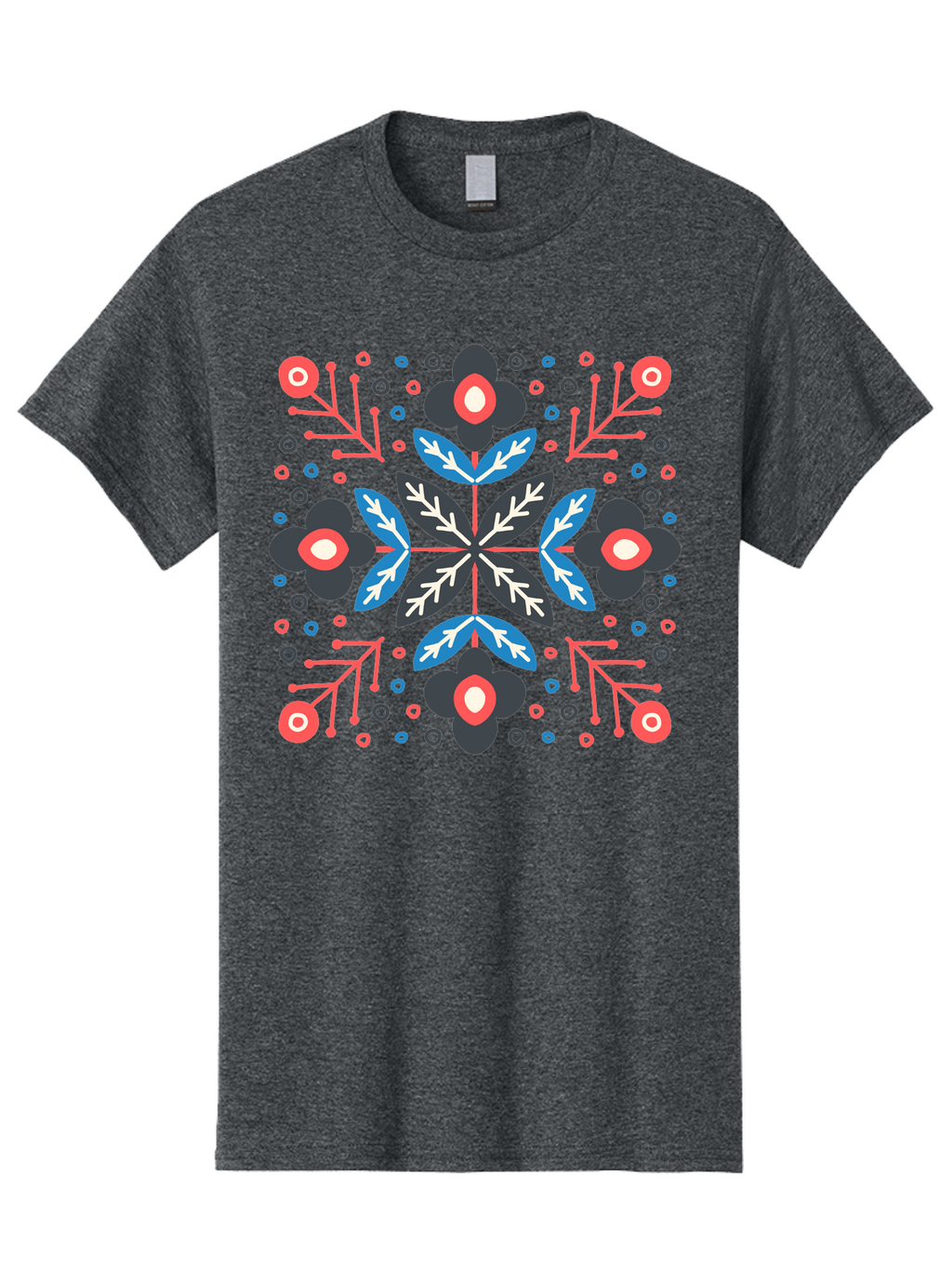 Folk-Floral-Pattern Men'S Graphic Tee, 100% Cotton, Comfortable Casual Summer Wear, Machine Washable, Floral Pattern, Geometric Shapes, Symmetrical Design, Bold Colors, Abstract Flowers, Decorative Art, Vibrant Hues, Modern Motif, Aab745