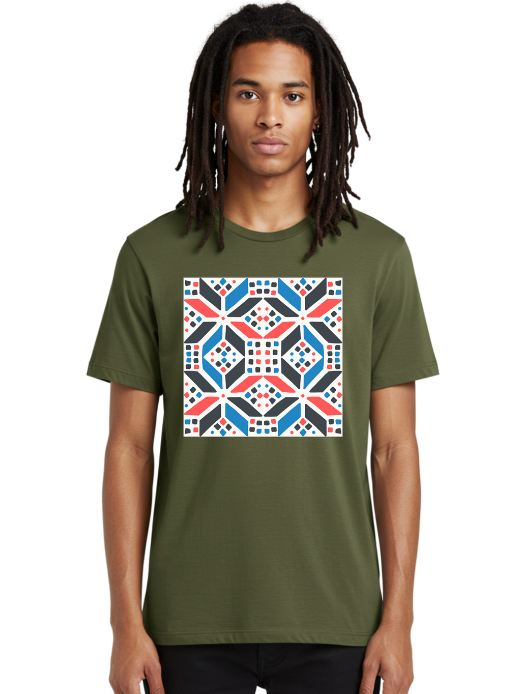 Geometric-Pattern-1 Men'S Graphic Tee, 100% Cotton, Comfortable Casual Summer Wear, Machine Washable, Geometric Pattern, Abstract Design, Colorful Shapes, Diamond Pattern, Bold Colors, Modern Art, Geometric Art, Symmetrical Design, Aab749