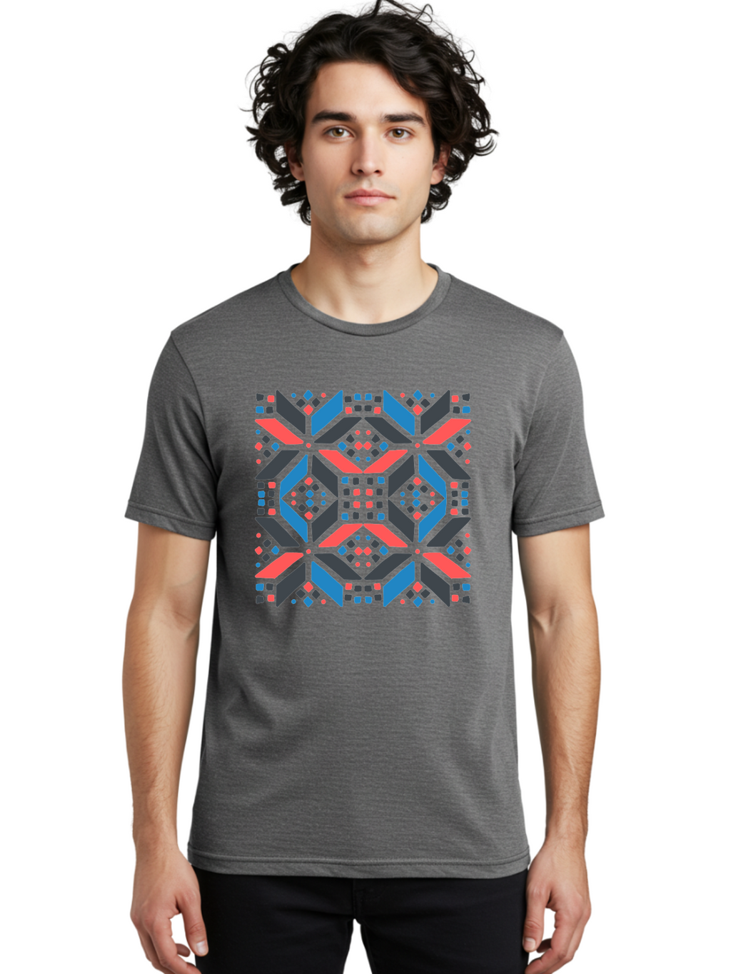 Geometric-Pattern-2 Men'S Graphic Tee, 100% Cotton, Comfortable Casual Summer Wear, Machine Washable, Geometric Shapes, Vibrant Geometric Pattern, Abstract Art, Colorful Design, Modern Aesthetic, Symmetrical Pattern, Bold Colors, Aab750