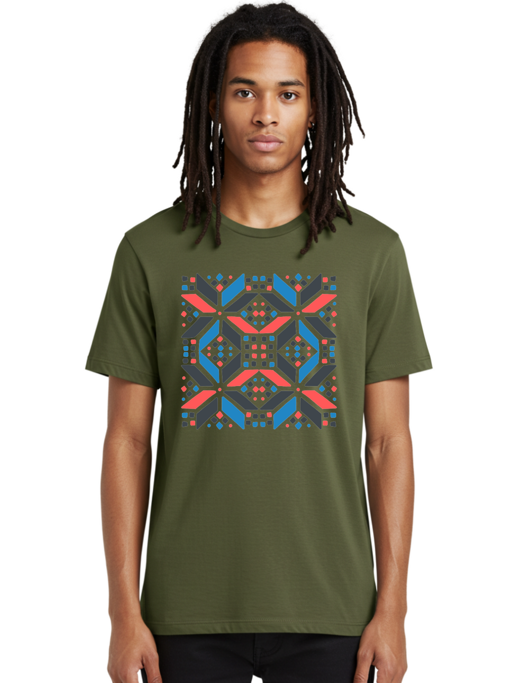 Geometric-Pattern-2 Men'S Graphic Tee, 100% Cotton, Comfortable Casual Summer Wear, Machine Washable, Geometric Shapes, Vibrant Geometric Pattern, Abstract Art, Colorful Design, Modern Aesthetic, Symmetrical Pattern, Bold Colors, Aab750