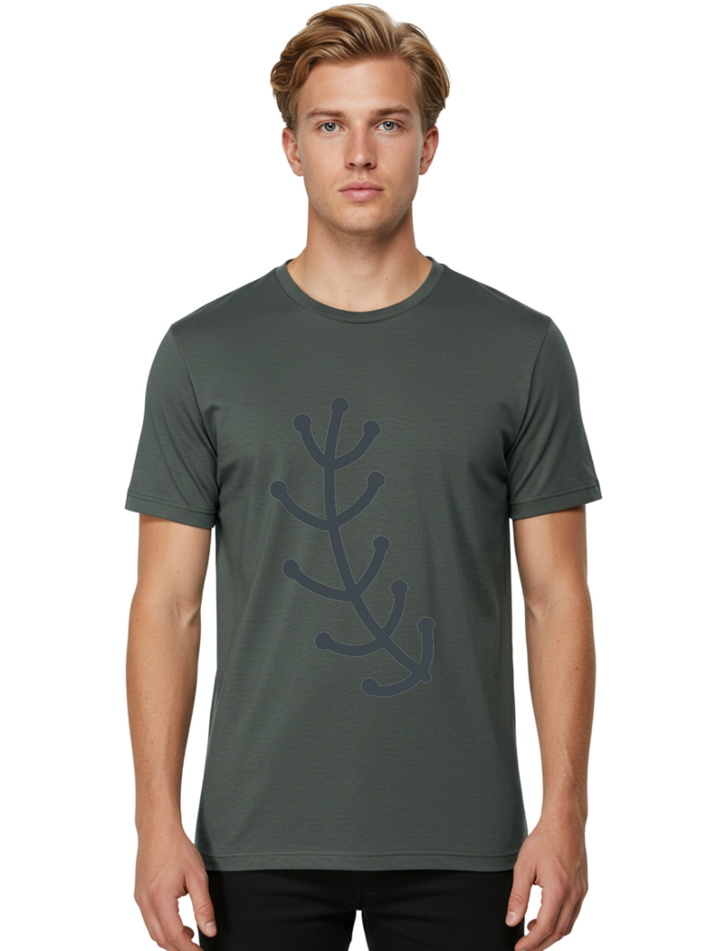 Hand-Drawn-Branch Men'S Graphic Tee, 100% Cotton, Comfortable Casual Summer Wear, Machine Washable, Simple Branch, Minimalist Design, Dark Grey Branch, Simple Illustration, Stylized Branch, Abstract Branch, Modern Art, Digital Art Aab755
