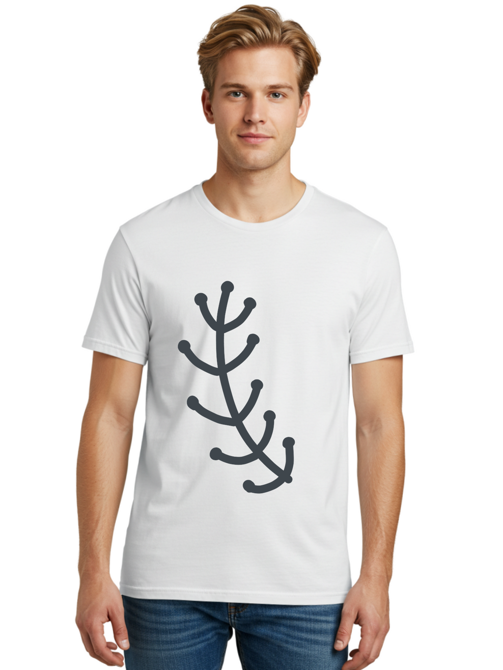 Hand-Drawn-Branch Men'S Graphic Tee, 100% Cotton, Comfortable Casual Summer Wear, Machine Washable, Simple Branch, Minimalist Design, Dark Grey Branch, Simple Illustration, Stylized Branch, Abstract Branch, Modern Art, Digital Art Aab755